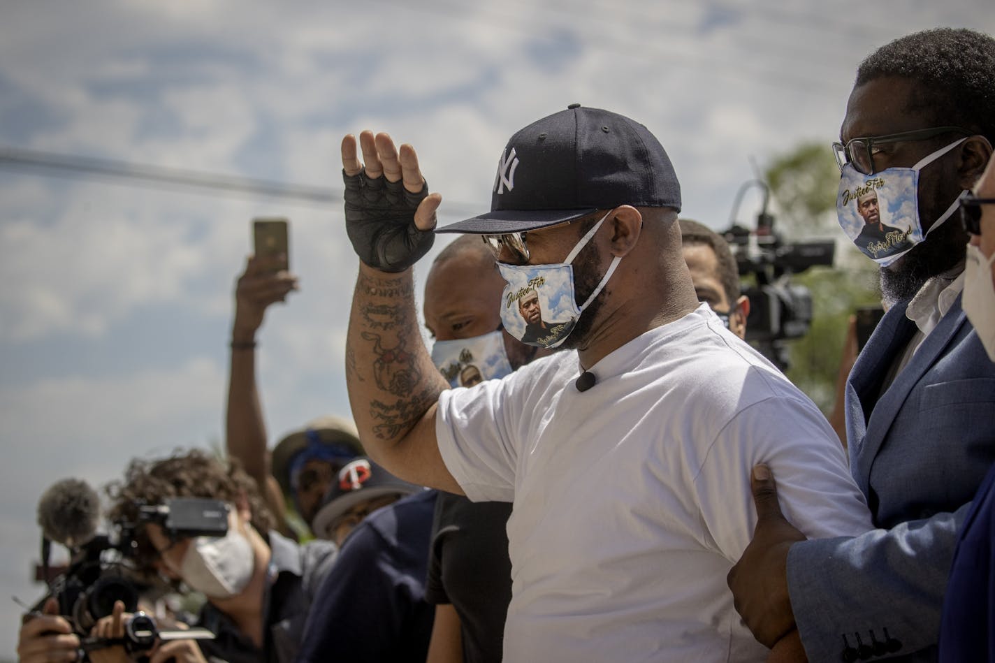 Terrence Floyd, the brother of George Floyd, saluted the the site on 38th and Chicago where his brother was killed, Monday, June 1, 2020 in Minneapolis.