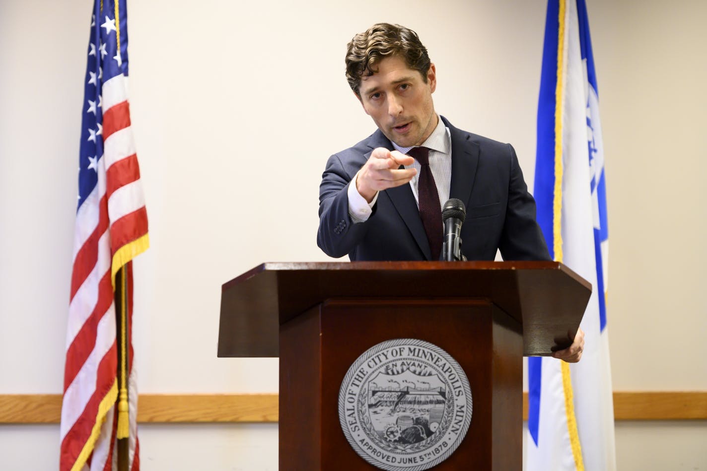 Minneapolis Mayor Jacob Frey held a news conference Tuesday at City Hall.