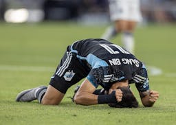 Minnesota United forward Jeong Sang-Bin (11) shows his frustration after losing the ball during the second half.