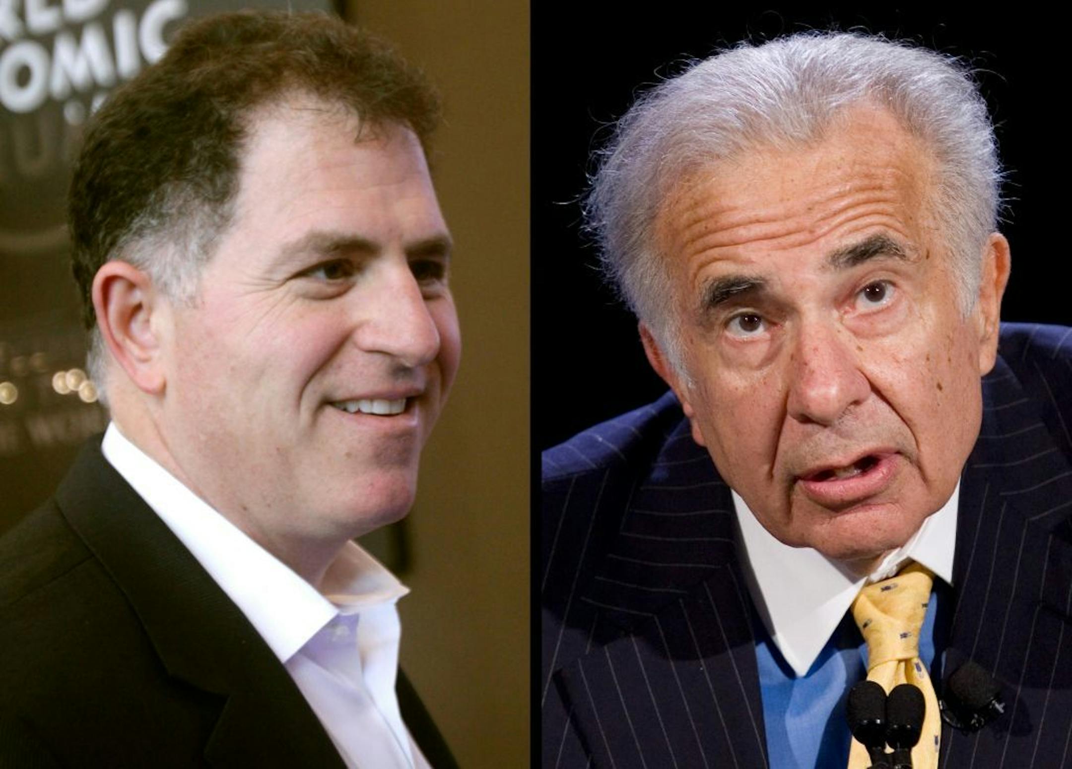 This combination of Associated Press file photos shows, left, Dell founder Michael Dell, left, on Jan. 26, 2011, and Carl Icahn, on Oct. 7, 2007. Dell board members say they need more details from investor Carl Icahn if he wants them to speciously consider his latest challenge to Michael Dell's $2.4 billion plan to take the computer maker private.