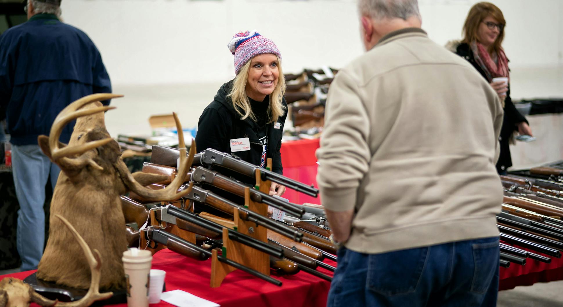 Housley spoke with attendees at a gun show in Eveleth, Minn., on Oct. 6.