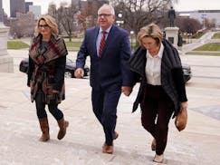 Lt. Gov.-elect Peggy Flanagan, Gov.-elect Tim Walz, and his wife, Gwen, arrived at the State Capitol.