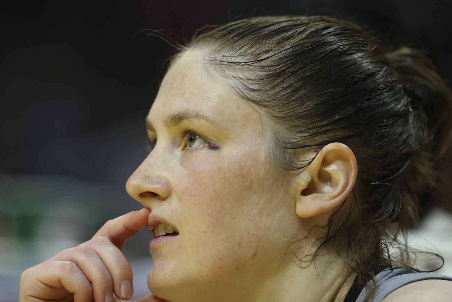 Minnesota Lynx guard Lindsay Whalen (13) had a bruise forming in the corner of her eye in the fourth quarter after a physical game against Los Angeles. ] JEFF WHEELER &#xef; jeff.wheeler@startribune.com The Minnesota Lynx outlasted the Los Angeles Sparks 85-79 in a crucial Game 4 of their WNBA Finals series Sunday evening, October 16, 2016 at Staples Center in Los Angeles.