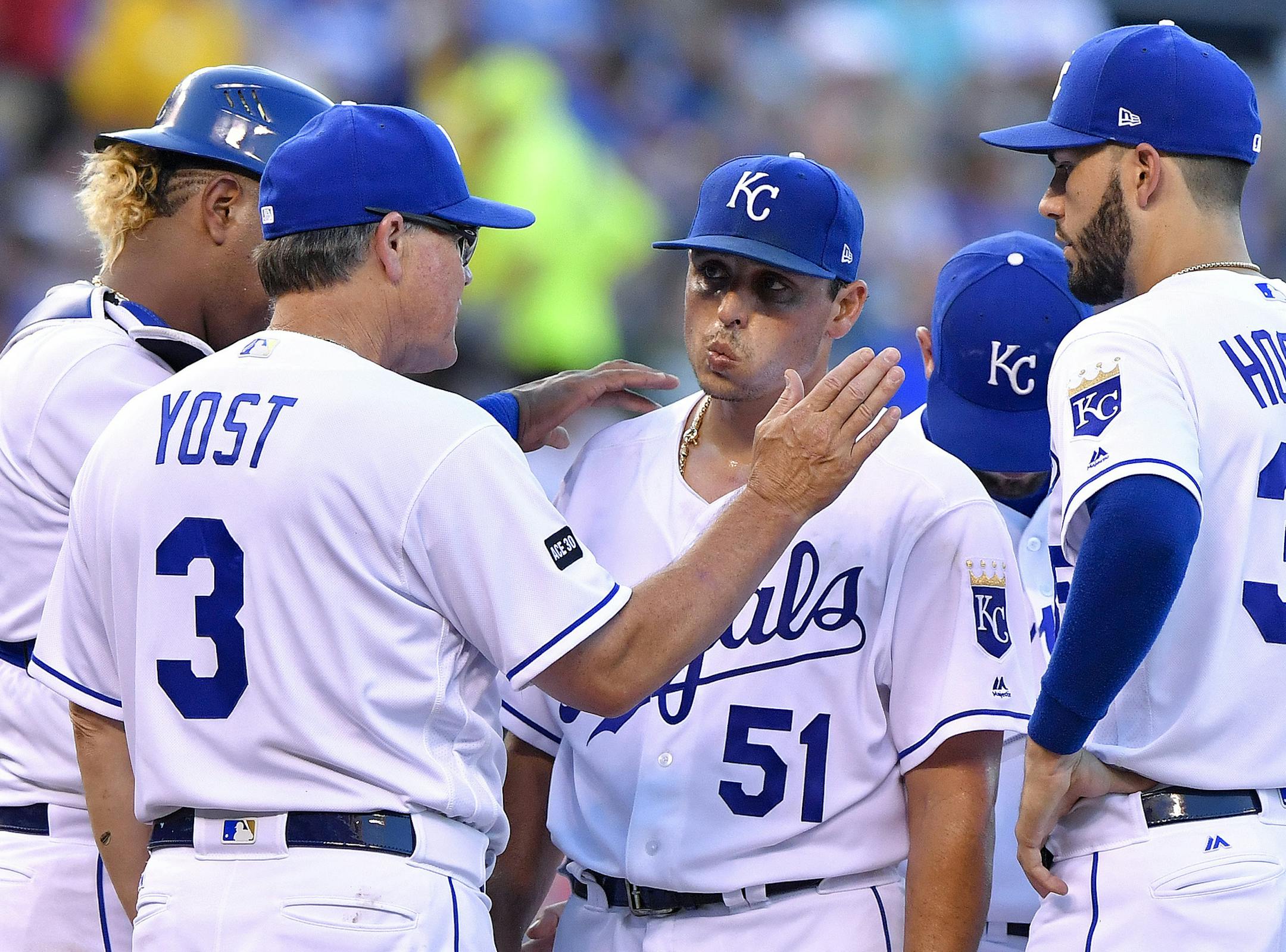 Royals starting pitcher Jason Vargas (51) was done in the third inning against the Tigers.