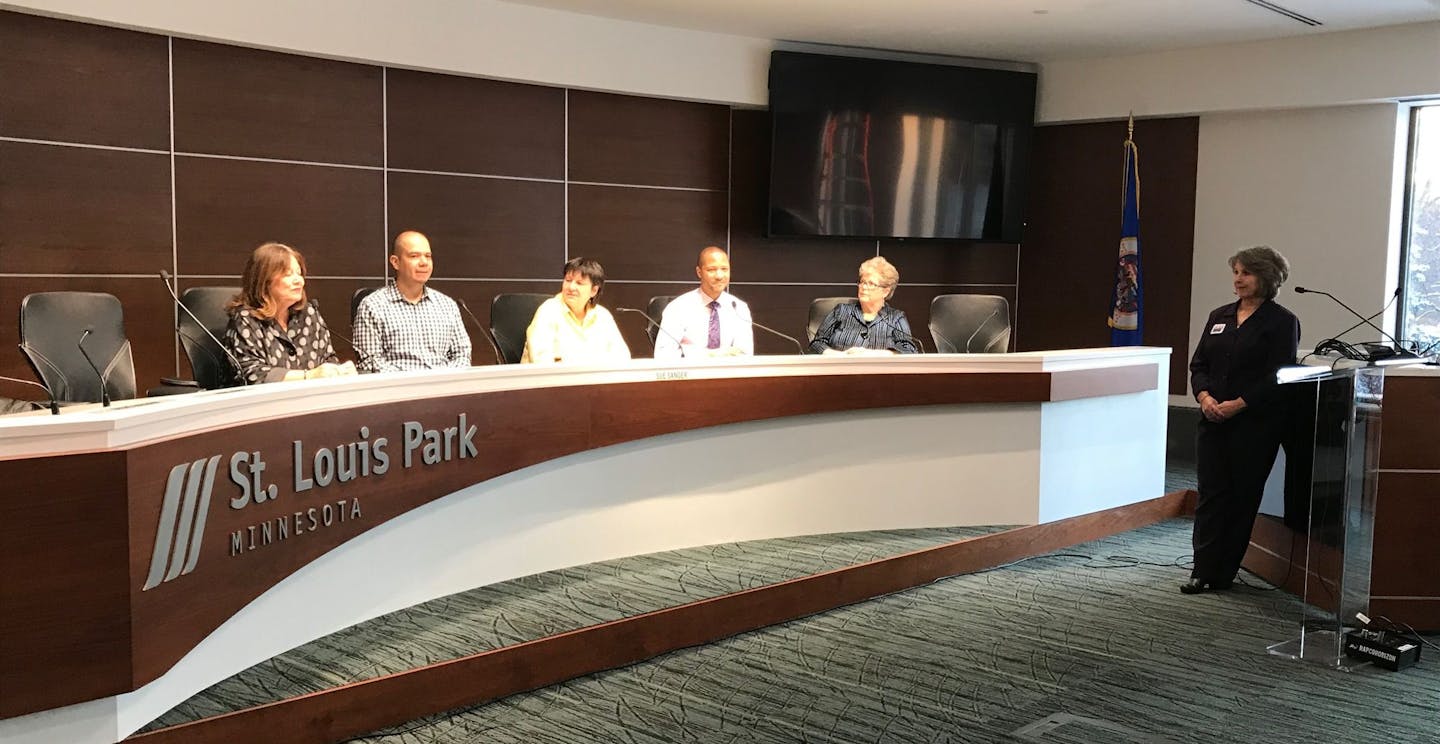 The St. Louis Park arm of the League of Women Voters hosted a press conference at City Hall asking the city to switch to ranked-choice voting on Tuesday, Dec. 5.