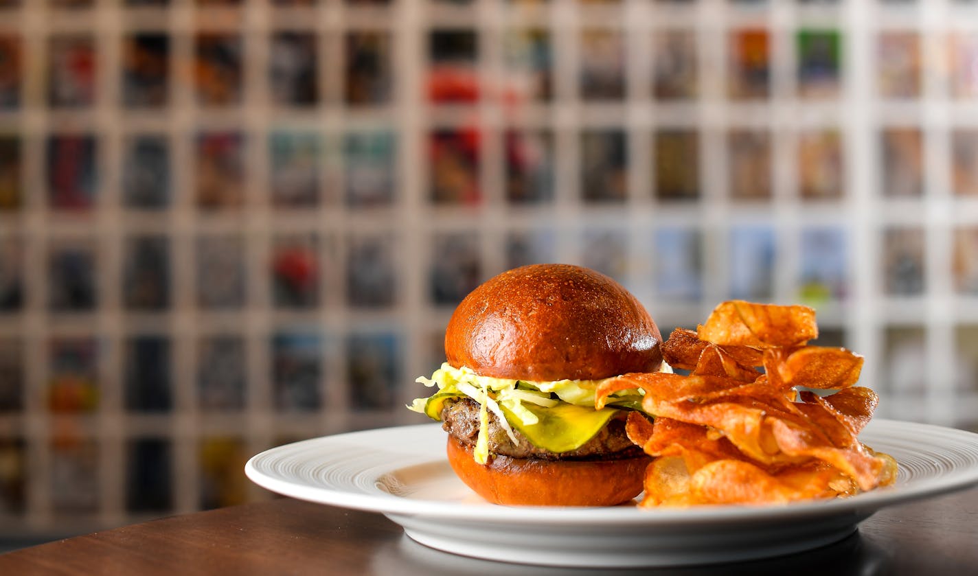 Esker Grove's "House Ground Burger." ] (AARON LAVINSKY/STAR TRIBUNE) aaron.lavinsky@startribune.com A roundup of the best of Burger Friday, from the past 25 or so editions of the burger blog. With a Hall of Fame sidebar. We photograph Esker Grove's "House Ground Burger" on Thursday, Jan. 19, 2017 at the Walker Art Center.