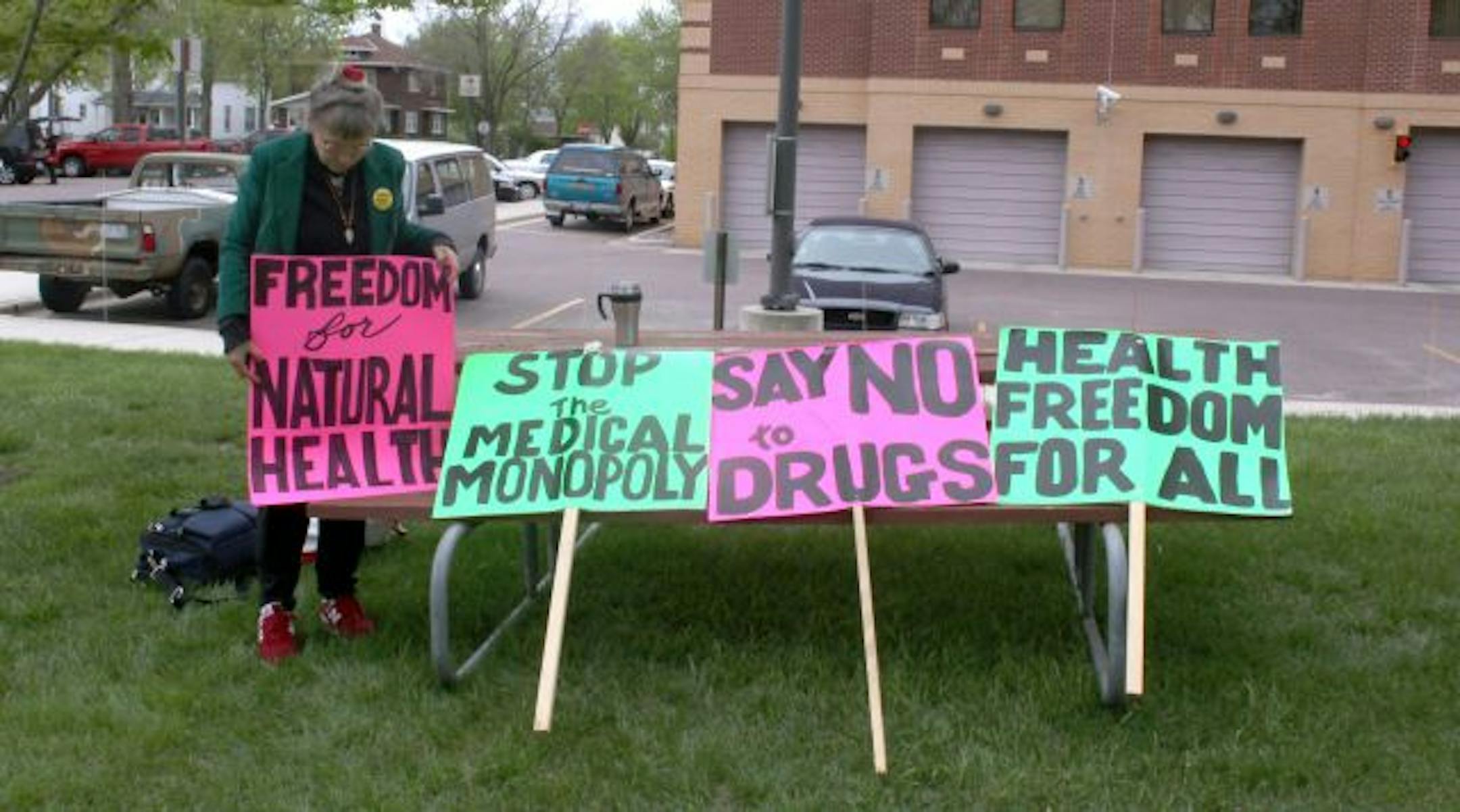 Nancy Hone brought signs with her to show her support for Daniel Hauser and his family during their trial in New Ulm last Friday.