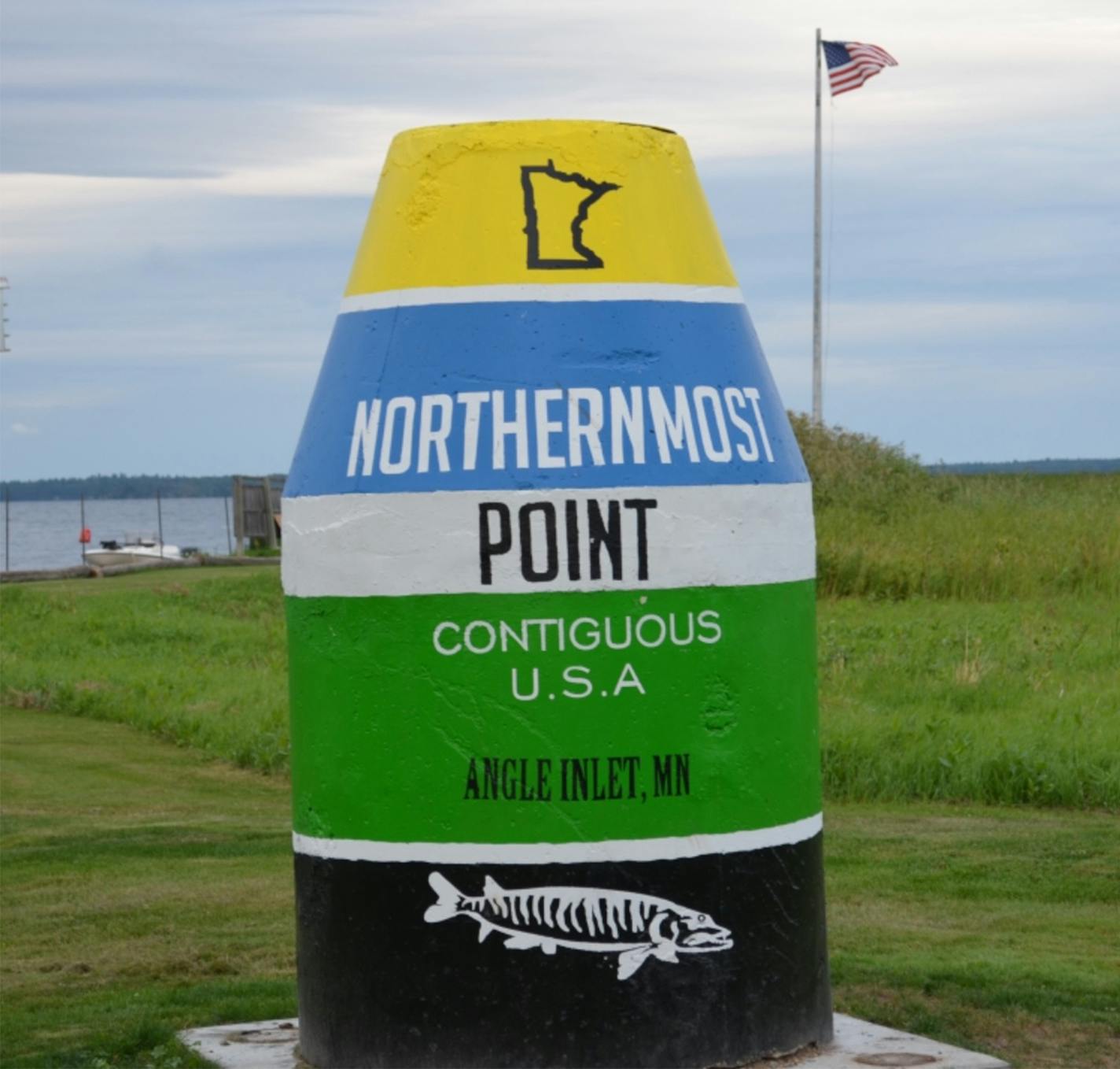 A buoy at the lakeshore in Angle Inlet. The marker matches the design of its "sister" buoy in Key West, Fla.