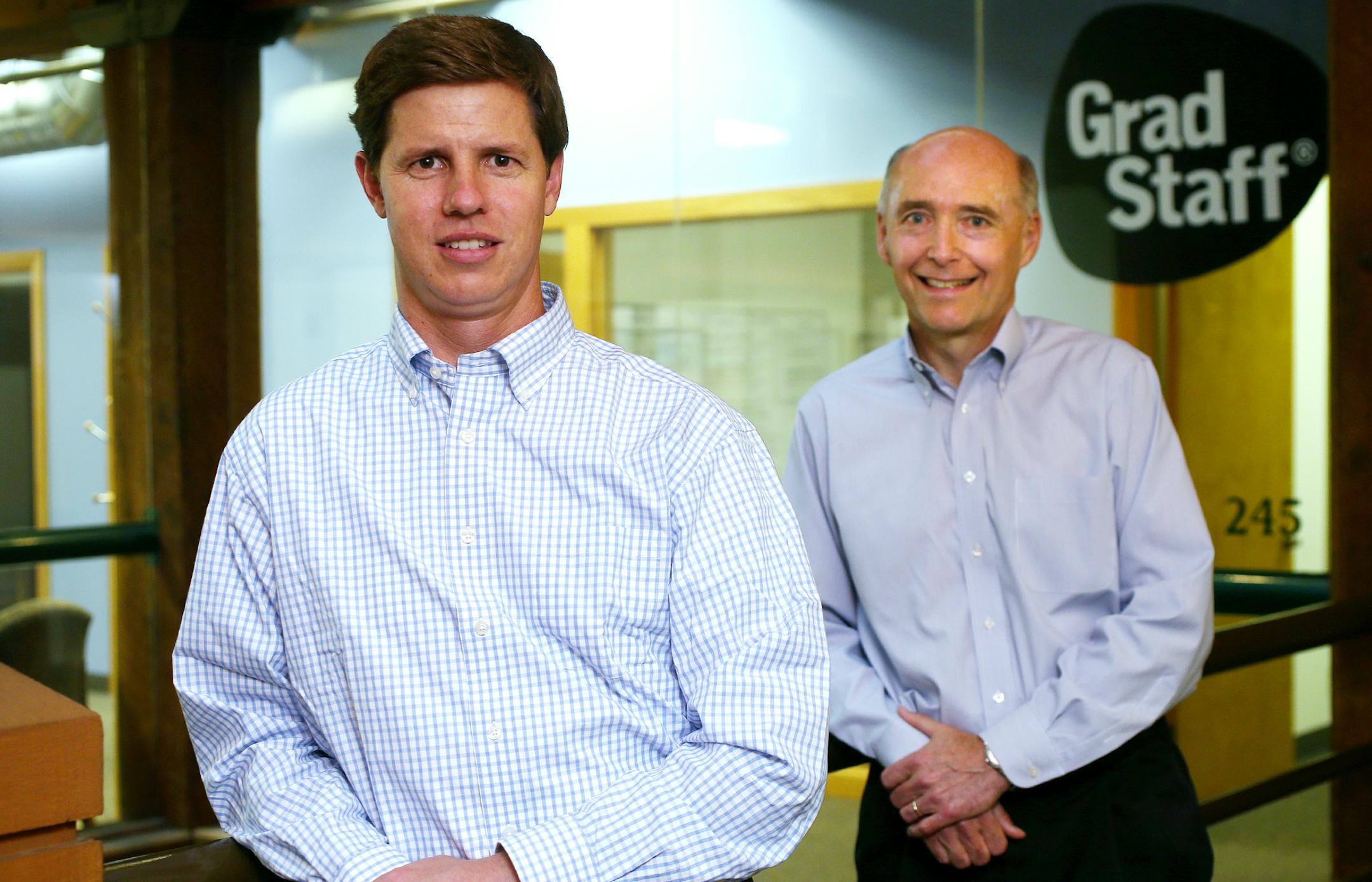 Bob LaBombard, CEO (right); David Weyerhaeuser, CFO, principal and founder, MN on August 28, 2013. ] JOELKOYAMA‚Ä¢joel koyama@startribune Attention parents of boomerang children/young adults: GradStaff, a Minneapolis company with offices in nine metro areas, offers outsourced college recruiting services that helps companies fill entry-level jobs while providing job search assistance to new (and recent) college grads.