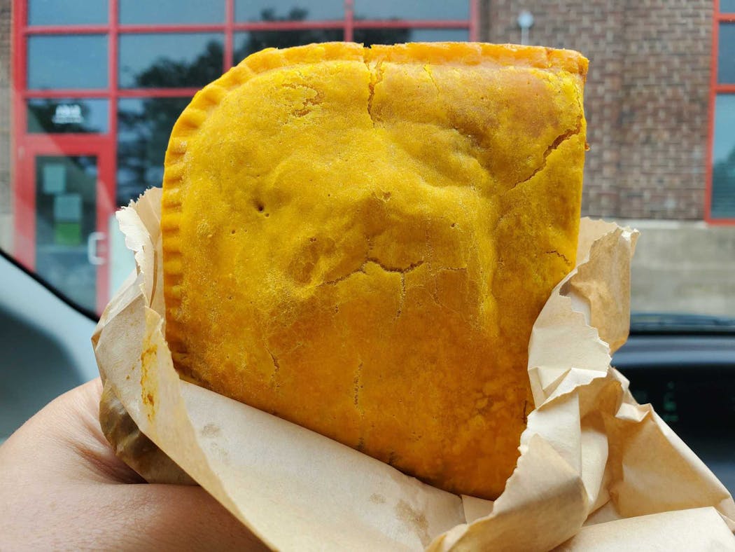 Jamaican beef patty from West Indies Soul Food at the Minnesota State Fair Food Parade.