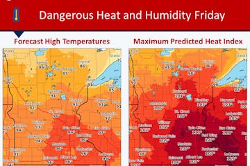 Heat and humidity are expected Friday and Saturday in the Twin Cities and around Minnesota.