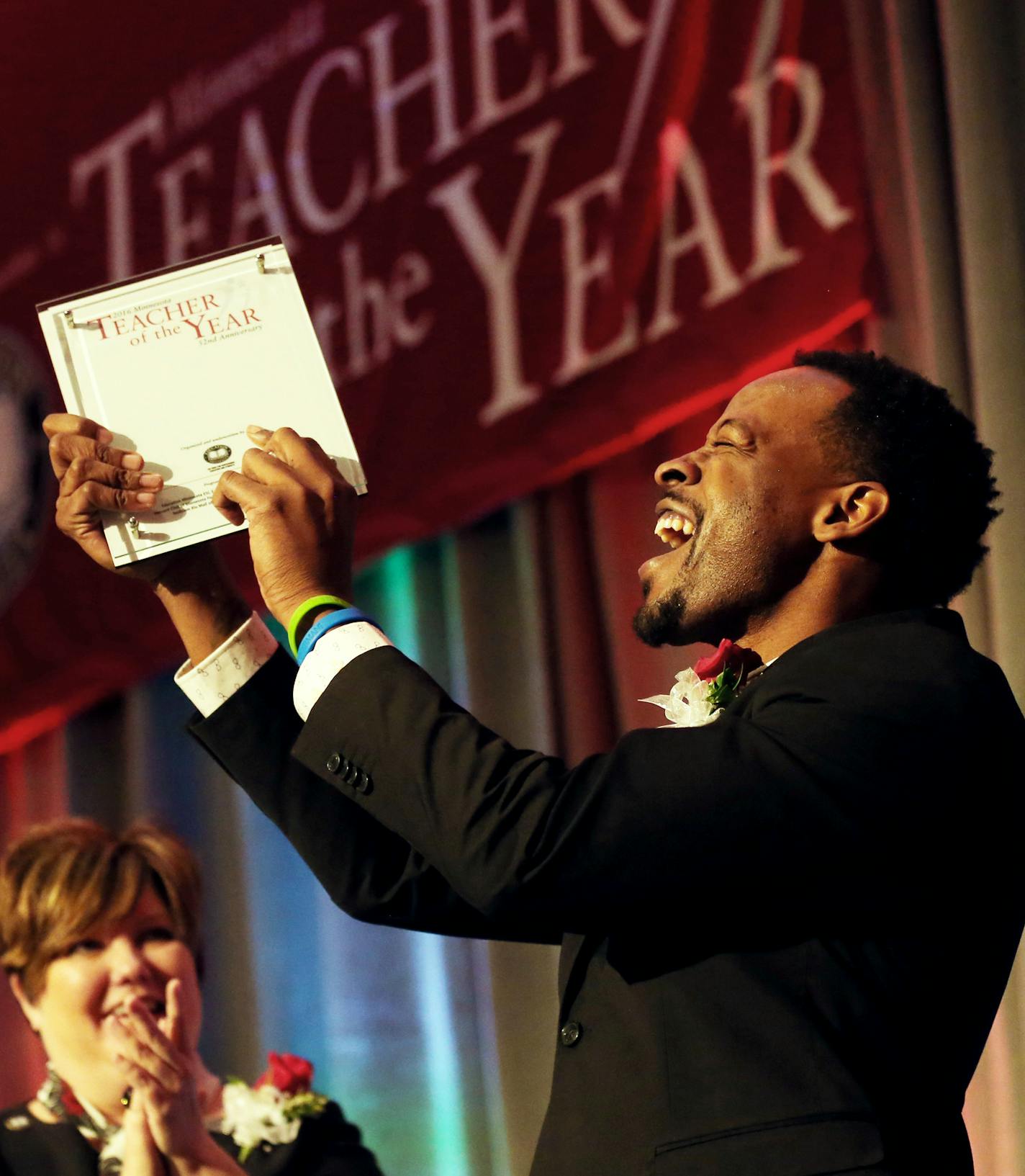 Adbul Wright celebrated his Minnesota Teacher of the Year award Sunday at the Radisson Blu in Bloomington.