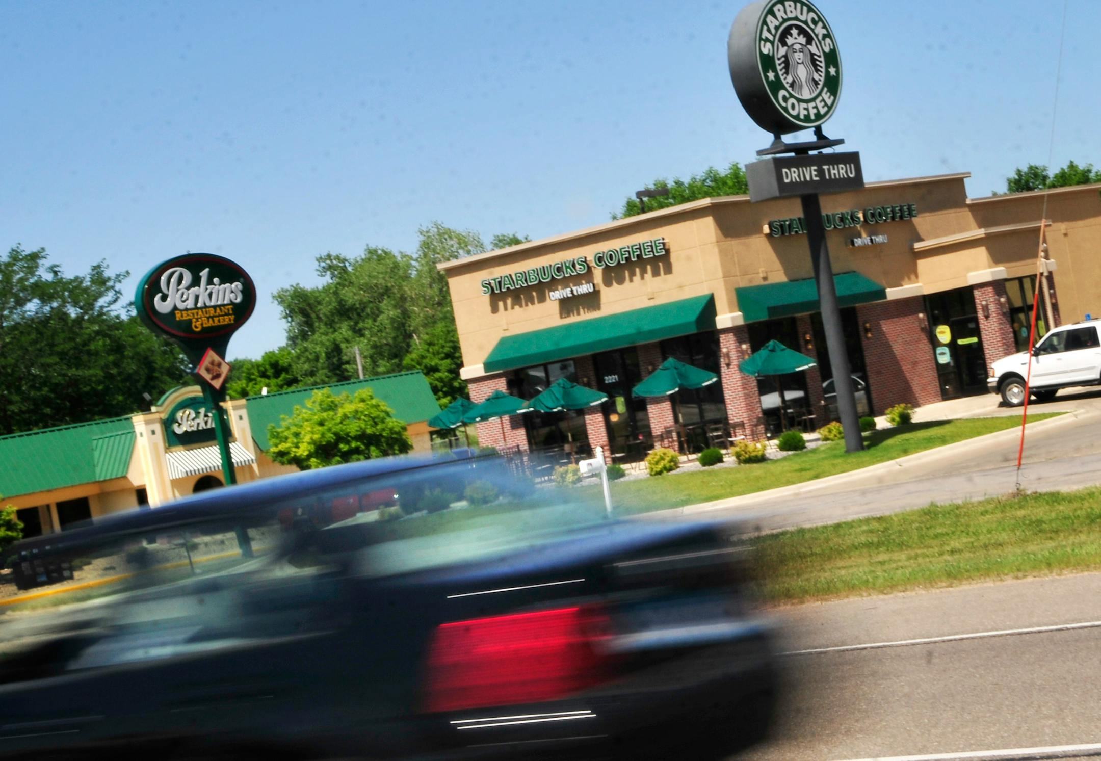 The Albert Lea Starbucks, soon to close, sits between a Taco John's and a Perkins and is distant from the city's center.