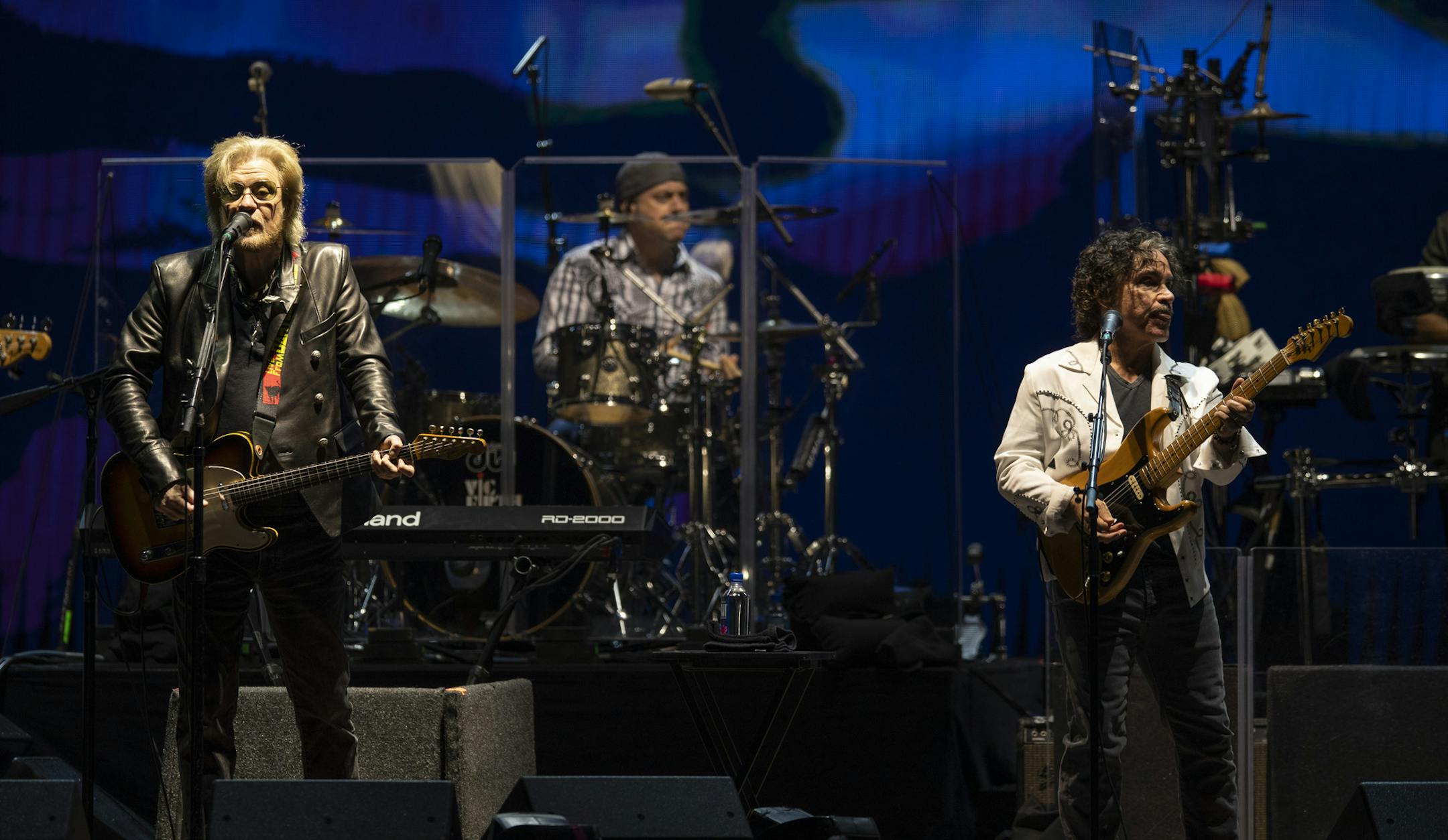 Daryl Hall, left, and John Oates early in their set Wednesday night at the Grandstand. ] JEFF WHEELER • jeff.wheeler@startribune.com Daryl Hall & John Oates performed at the Grandstand Wednesday night, August 28, 2019 at the Minnesota State Fair in Falcon Heights. G. Love & Special Sauce opened for them.