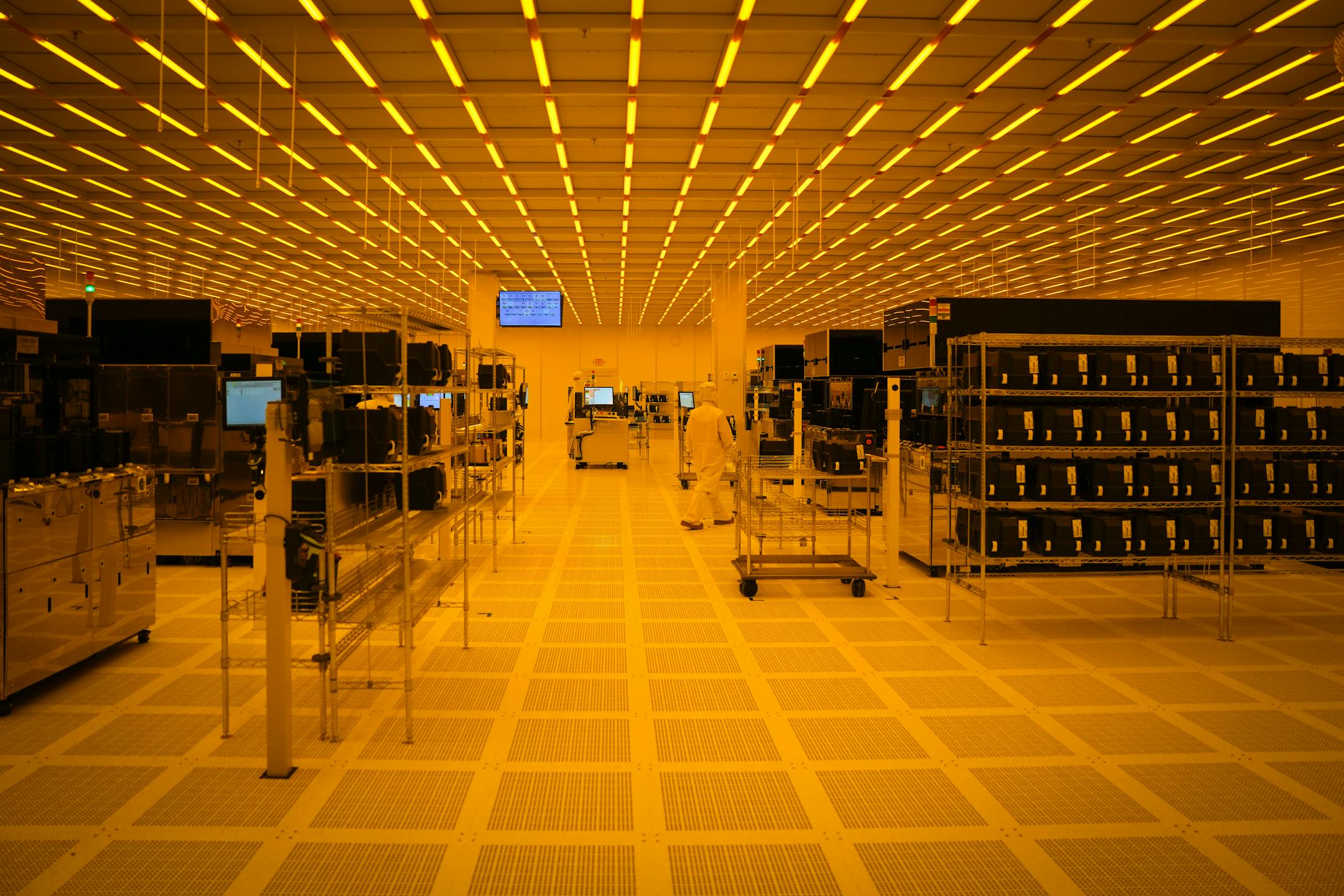 Polar Semiconductor employees work in one of three fabrication areas inside the company's expansive clean room.