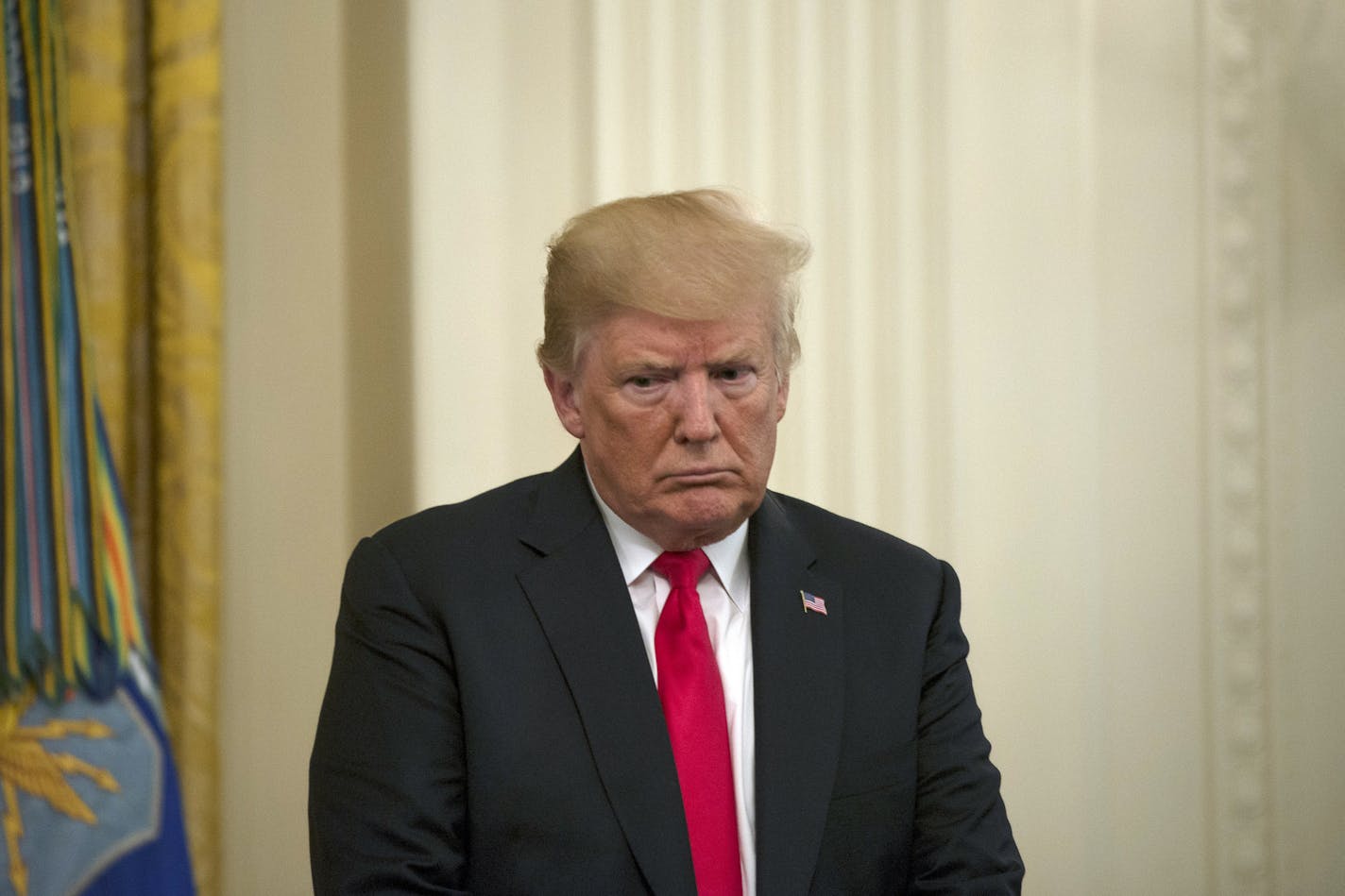 President Donald Trump at a posthumous Medal of Honor ceremony for Tech. Sgt. John Chapman at the White House in Washington, Aug. 22, 2018. Chapman died trying to save a Navy SEAL in Afghanistan in March 2002. (Gabriella Demczuk/The New York Times)