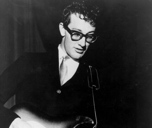 In this undated file photo, American rock and roll singer Buddy Holly performs in the 1950s.