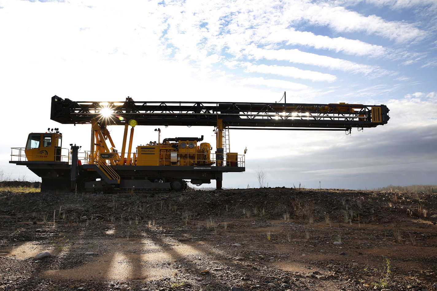 An Atlas Copco pit viper drill in 2014 sat on the site of Essar Steel Minnesota's stalled taconite mine project in Nashwauk, Minn. The governor gave his OK to Chippewa Capital Partners to take over. (LEILA NAVIDI/Star Tribune file photo)