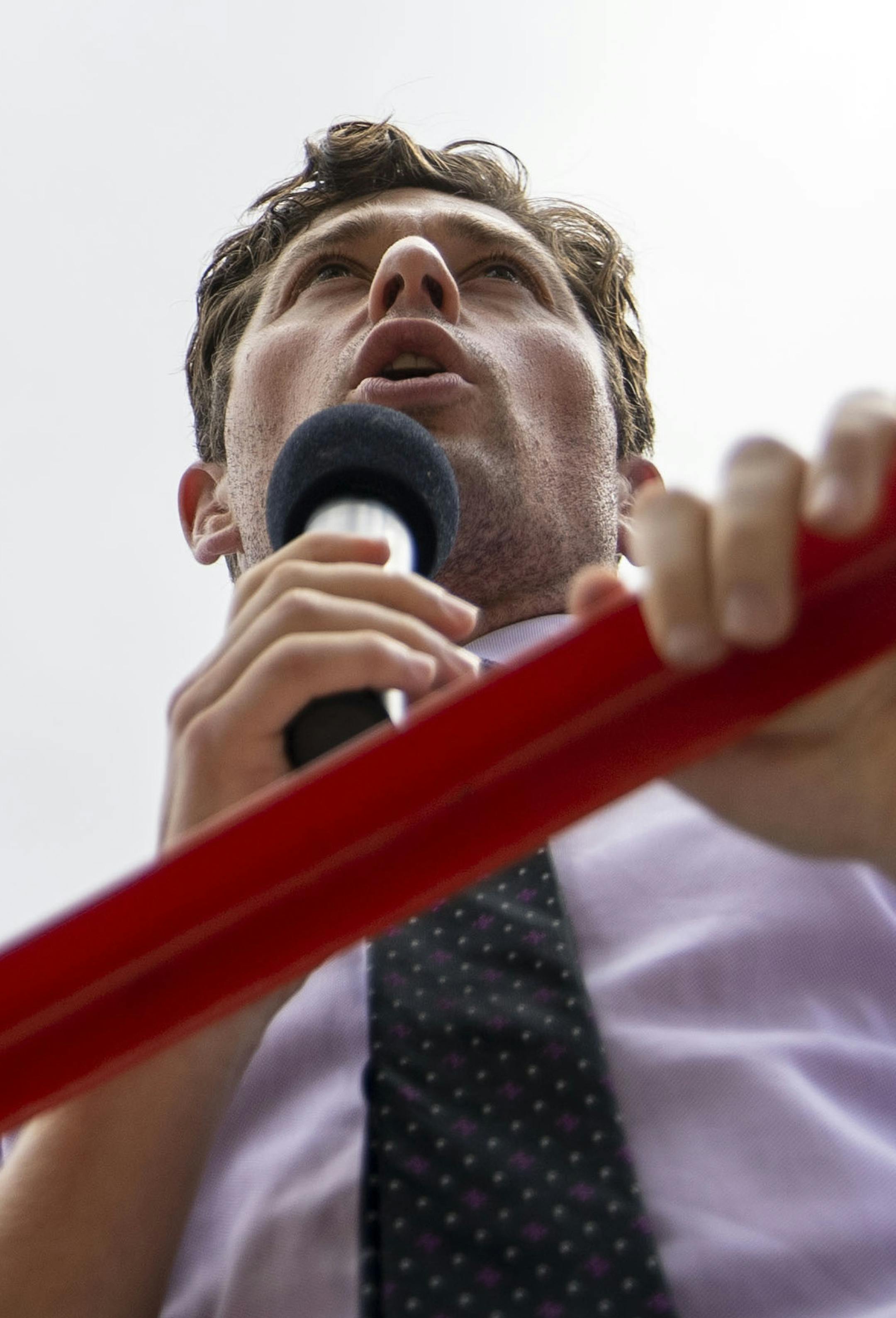 Minneapolis Mayor Jacob Frey spoke at a rally held by union workers supporting a new city ordinance to provide protection for employees against wage theft. ALEX KORMANN • alex.kormann@startribune.com Dozens of workers gathered in front of the Hennepin County Government Center to rally in support of a new city ordinance that would provide protection for employees against wage theft. After the rally a few supporters attended a city council meeting to air their thoughts before the council vo