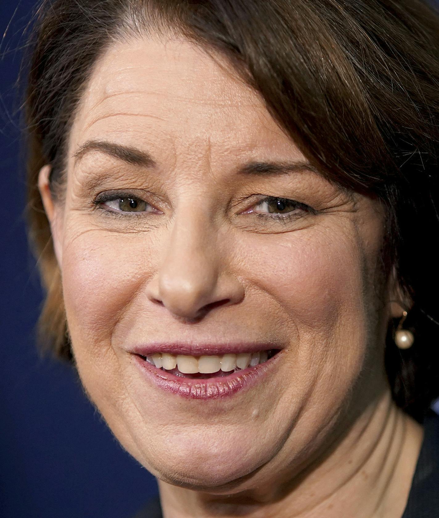 Democratic presidential candidate Sen. Amy Klobuchar, D-Minn., speaks to the media following a campaign stop, Friday, Nov. 22, 2019, in Henniker, N.H. (AP Photo/Mary Schwalm)