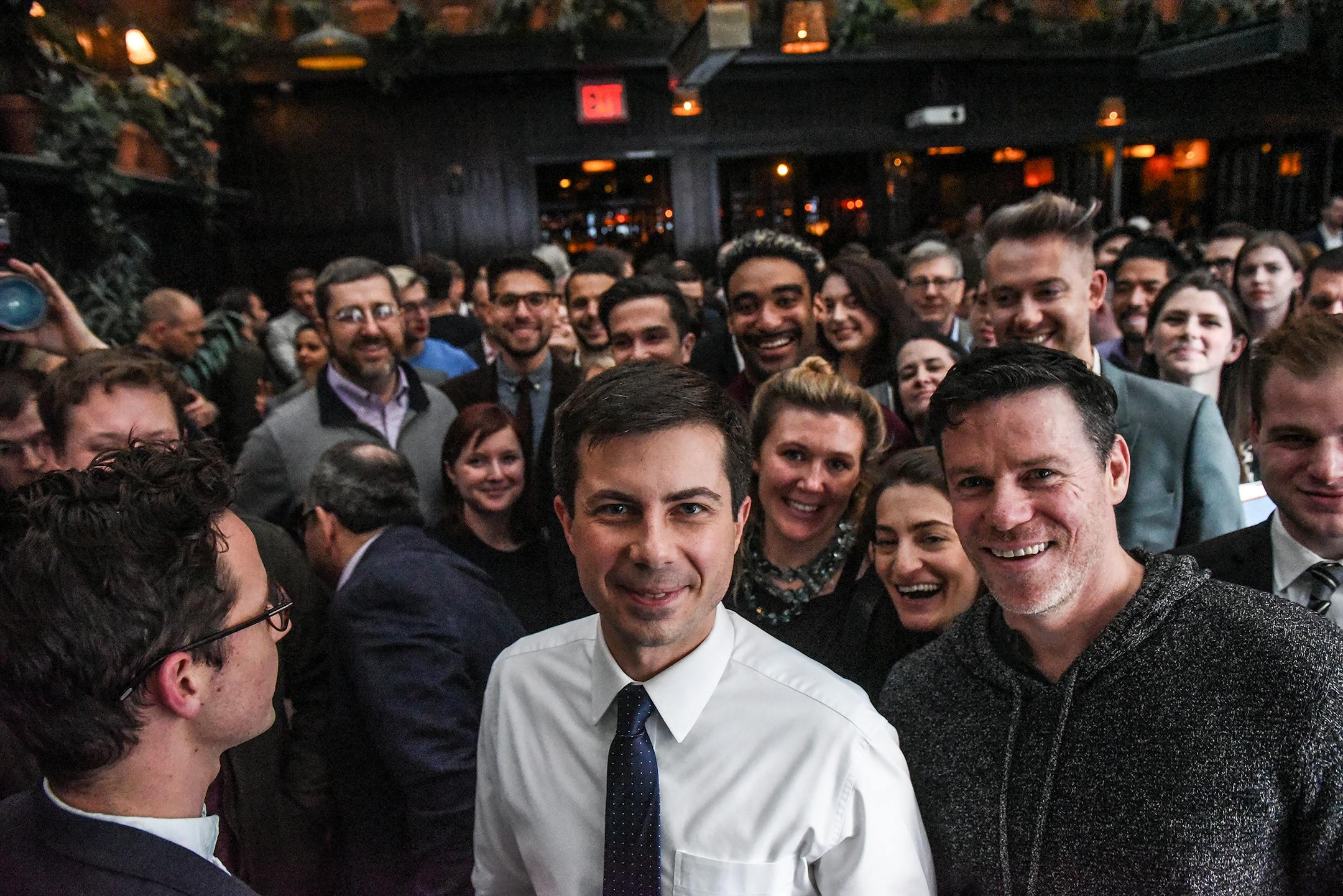 Pete Buttigieg, the mayor of South Bend, Ind., and Democratic presidential hopeful, with supporters at a fundraiser in Manhattan in March.