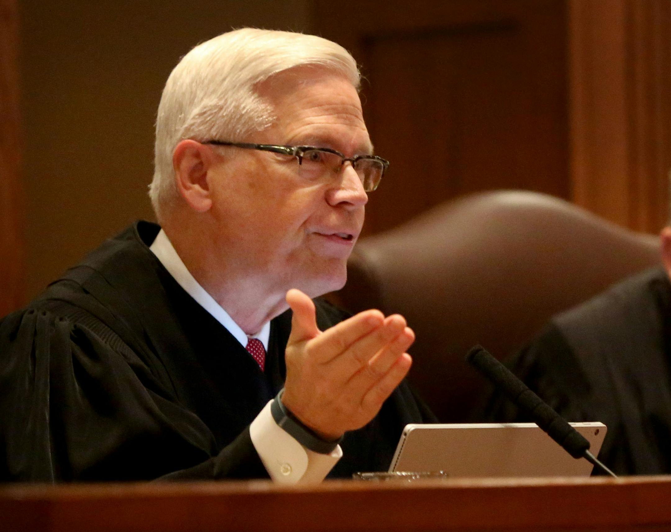 Associate Justice David Lillihaug, pictured while hearing a case in November, wrote a Minnesota Supreme Court decision filed Wednesday that sent a case against the Blake School back to the trial court.