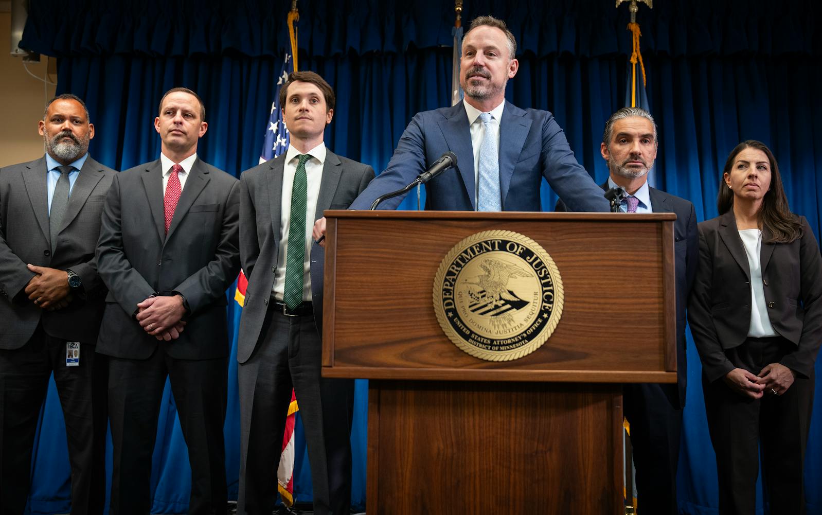 Acting U.S. Attorney Joe Thompson holds a news conference Thursday on charges in the fraud investigation of Minnesota's housing stabilization services.