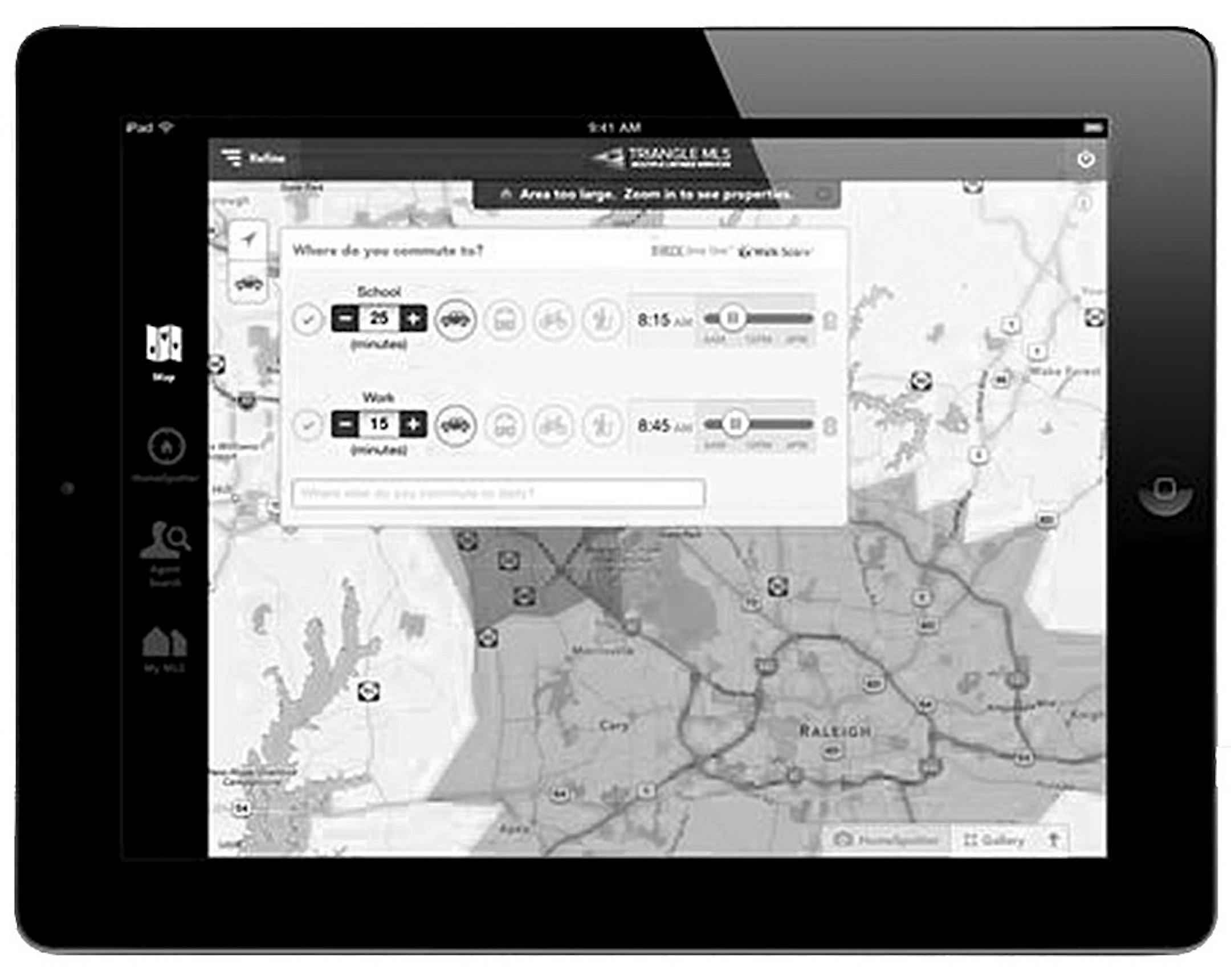 Search by Commute Time
Apps featuring INRIX and Walk Score for Drive Time Search
Mobile Realty Apps has partnered with INRIX and Walk Score to provide the first ever Drive Time Search enabled app.