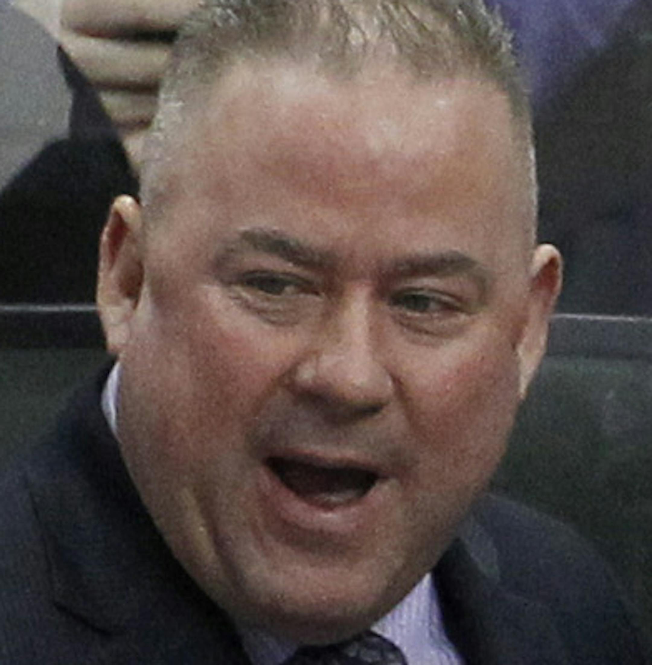 Minnesota State Mankato head coach Mike Hastings talks with his players during the third period of the WCHA Final Five college championship hockey game against Michigan Tech in St. Paul, Minn., Saturday, March 21, 2015. Minnesota State Mankato won 5-2. (AP Photo/Ann Heisenfelt) ORG XMIT: MNAH122 ORG XMIT: MIN1511121743450151 ORG XMIT: MIN1802132251381698