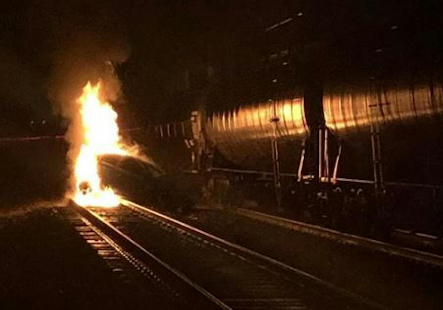 The crash involving the westbound BNSF Railway train at Northdale Boulevard and 119th Avenue N. occurred late Saturday. Credit: Coon Rapids Fire Department