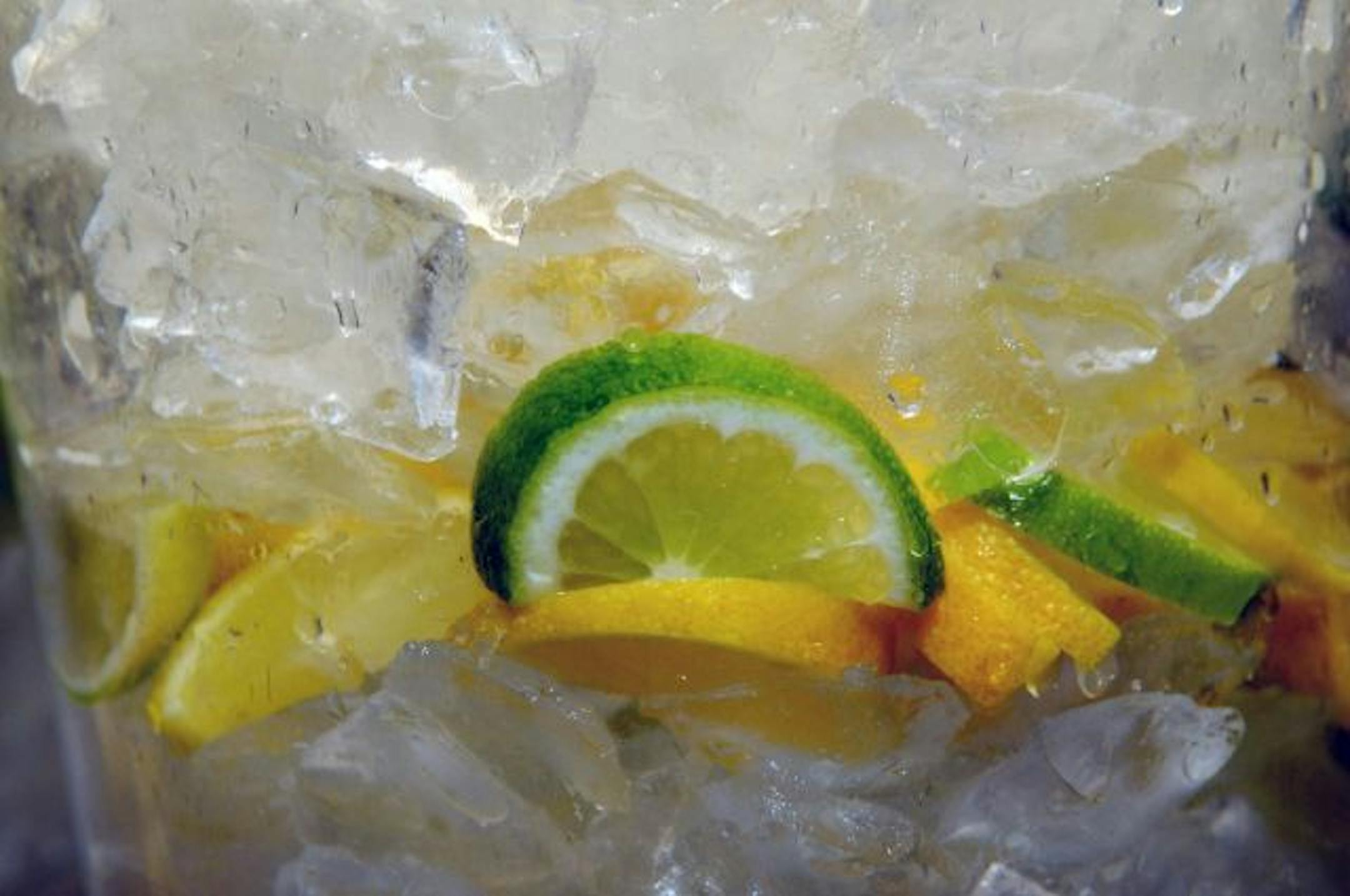 Detail of lemons and limes in ice water The dining service at St. Cloud introduced a new option for fruit-flavored water not that long ago. They flavor it with cut up pieces of fruits and vegetables that sit in the water dispensers in the dining halls. It's been really successful and now Sodexo, which runs the dining services there, is taking it national.