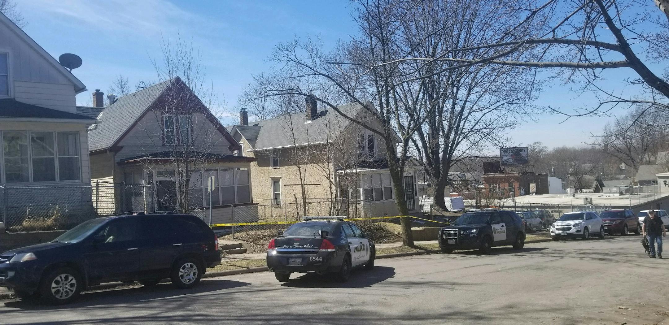Police at the scene where gunfire occurred late Tuesday morning in St. Paul.