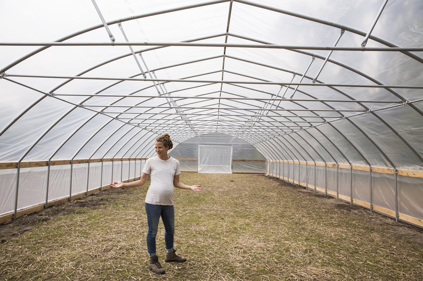 Eartha Bell, the executive director of Frogtown Farm and Park, shows off the hoop house that will be used to grow crops during colder months at the park in St. Paul onTuesday, October 6, 2015. ] LEILA NAVIDI leila.navidi@startribune.com /