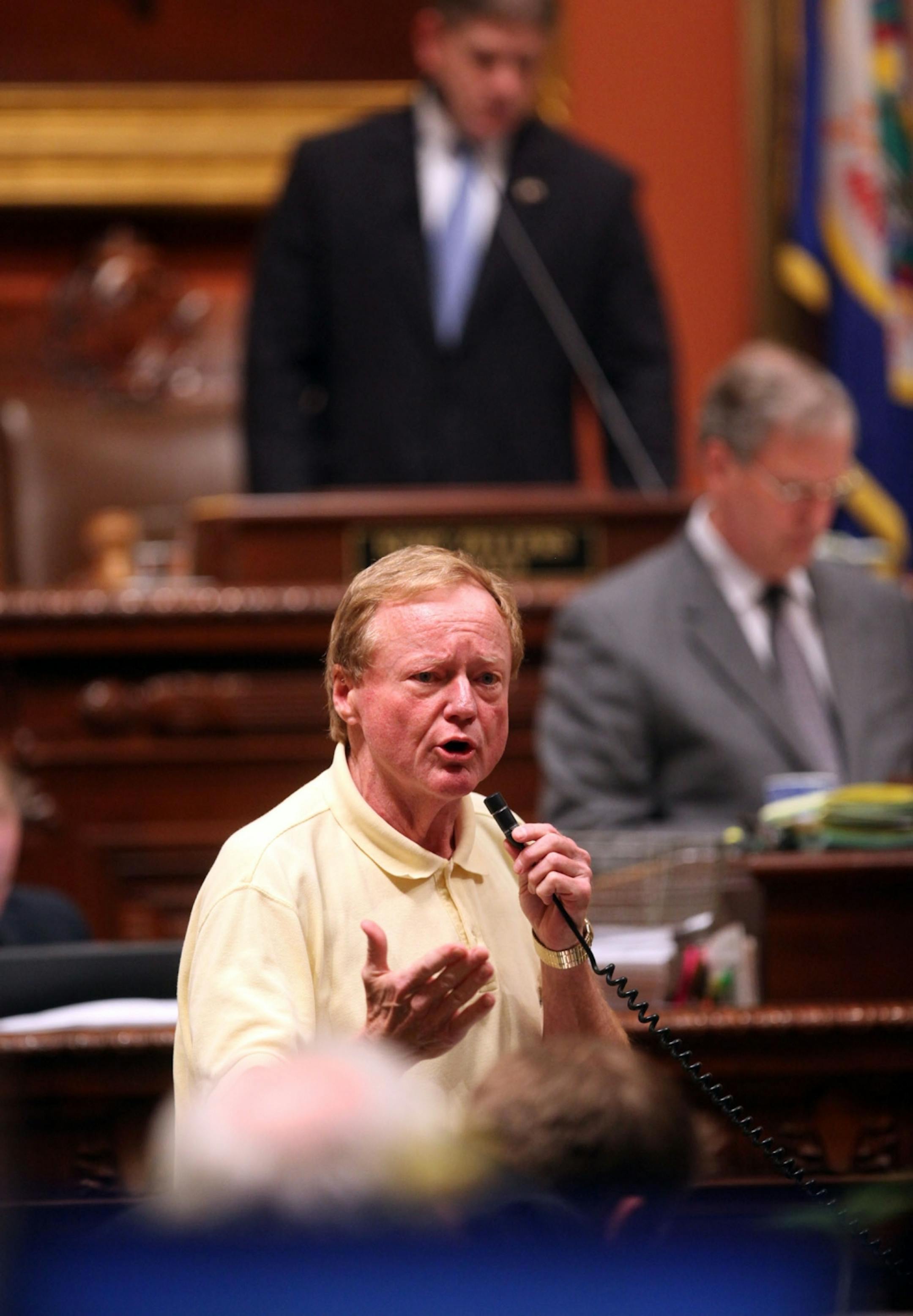 Rep. David Dill spoke out against an amendment to bill S.F. 1197 during debate in the House of Representatives Sunday at the State Capitol.