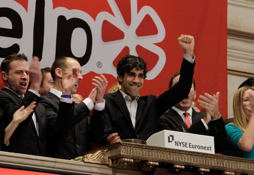 A triumphant Jeremy Stoppelman, Yelp's 34-year-old co-founder and CEO, rang the opening bell Friday at the New York Stock Exchange.