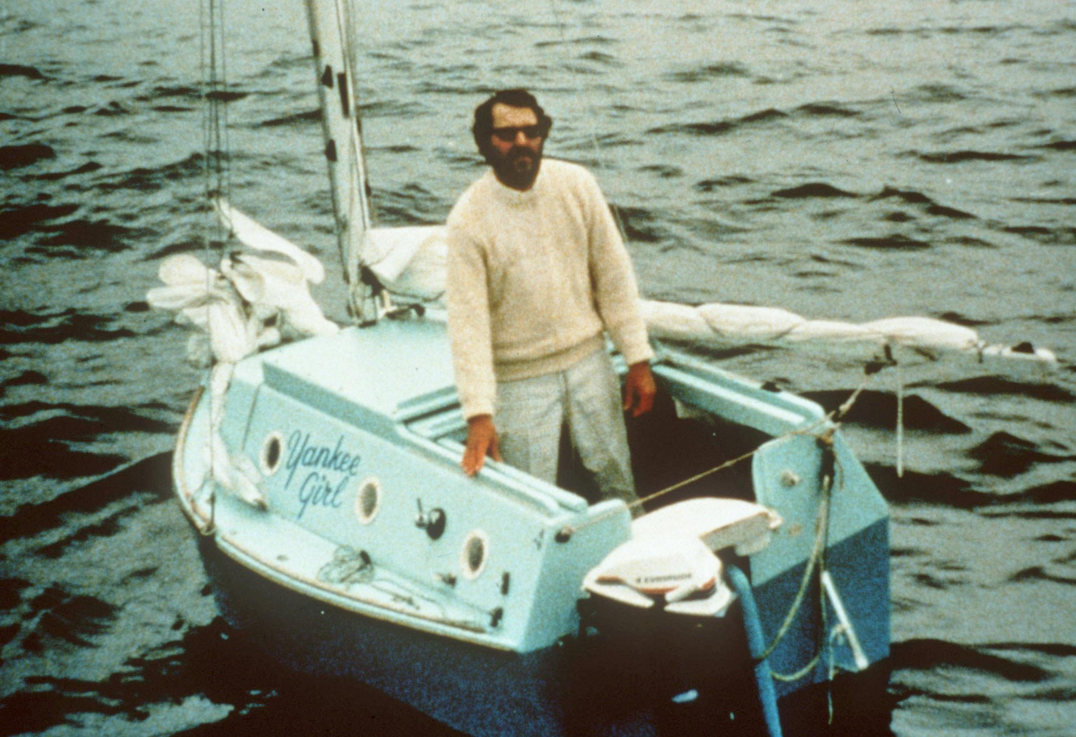 Gerry Spiess of Minnesota is shown aboard "Yankee Girl" in 1979, the year he crossed the Atlantic Ocean in the small sailboat.