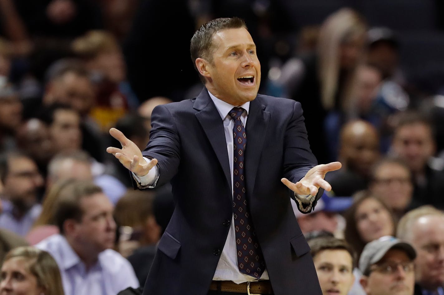 Sacramento Kings head coach David Joerger reacts to a call during the second half of an NBA basketball game against the Charlotte Hornets in Charlotte, N.C., Thursday, Jan. 17, 2019. (AP Photo/Chuck Burton)