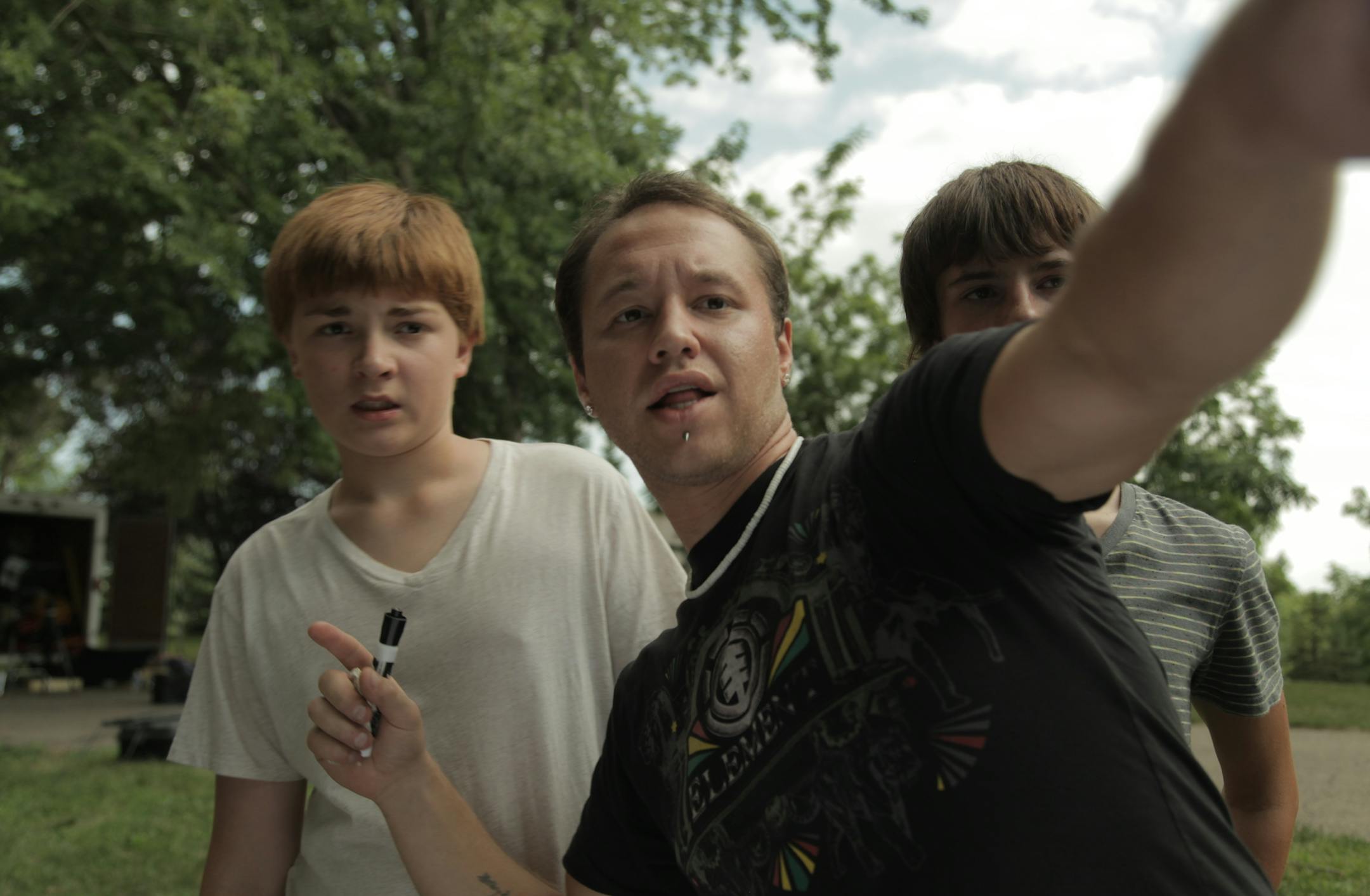 Stills from the movie The Current by Scott and Diane Peterson. B. Bradenton Harper (who plays Jake), Nikita Zubarev (our Director) and Blade Yocum (who plays Peter) Photo by Michael Sanders