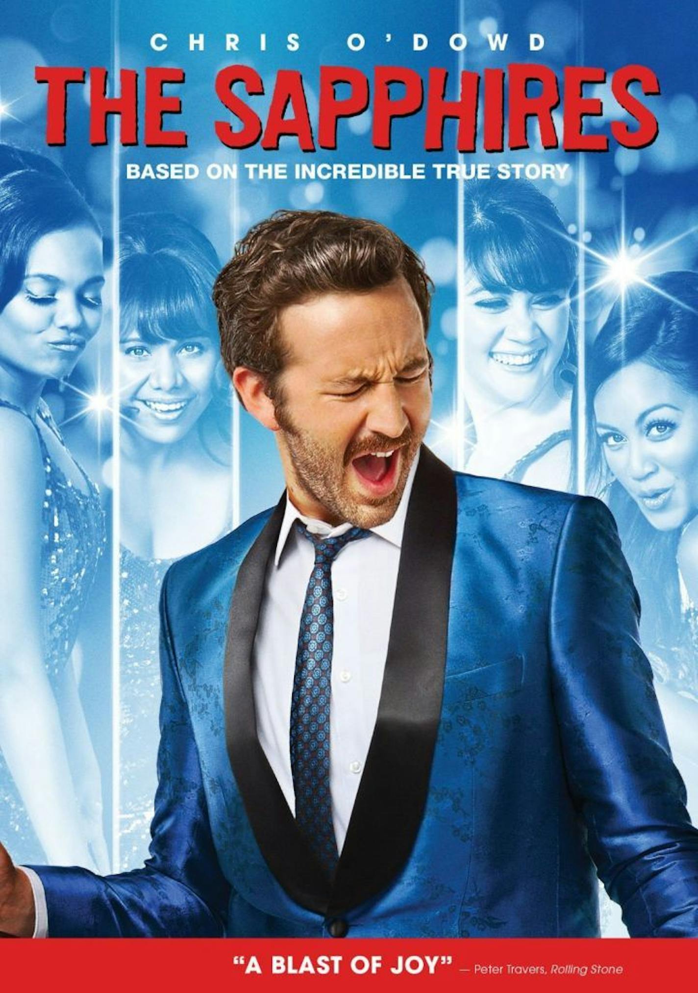 This image is the DVD cover for the movie "The Sapphires" distributed by American company Anchor Bay Entertainment. Anchor Bay is apologizing for the DVD cover, which some have called sexist and racist, and says it is considering new cover art for future shipments. The Australian DVD cover shows four actresses of various races prominently in the foreground, and Chris O'Dowd, who plays their manager, in the background. Their positions are inverted on the American cover to showcase O�Dowd.