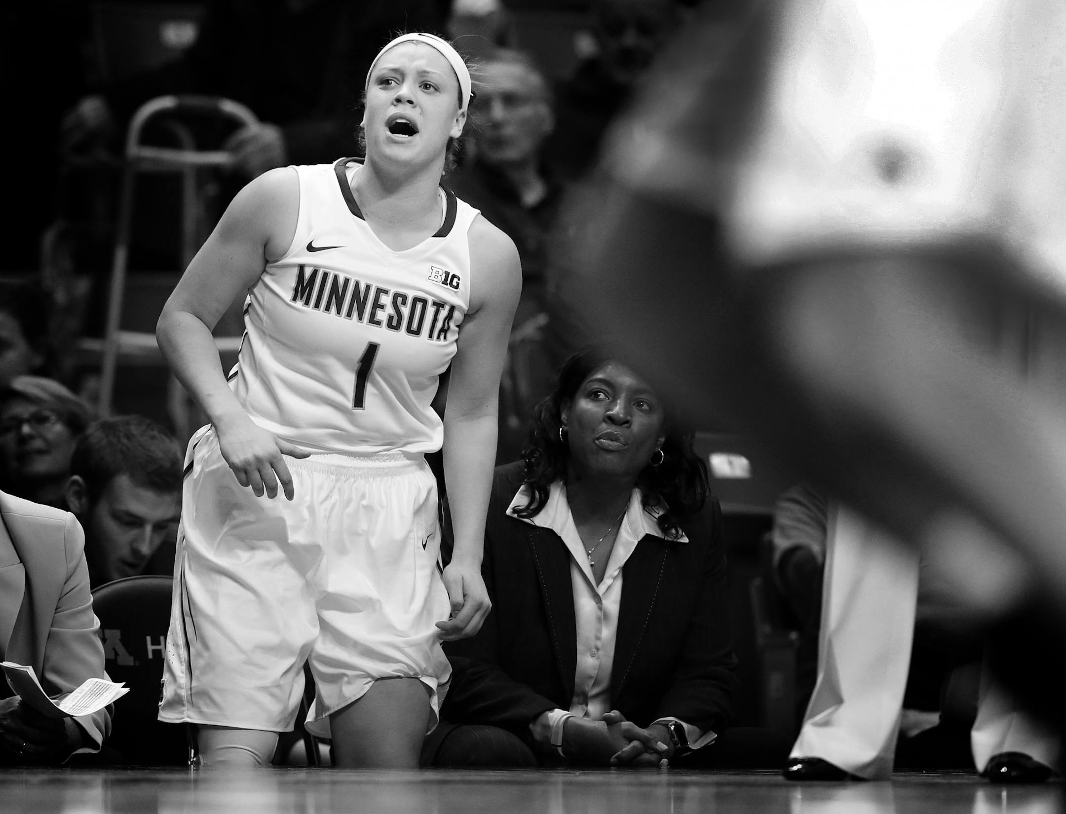 Rachel Banham cheered on teammates from the bench.