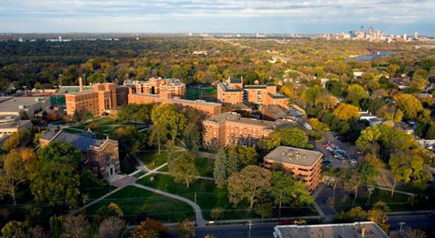 An overhead view of the University of St. Thomas campus in St. Paul.