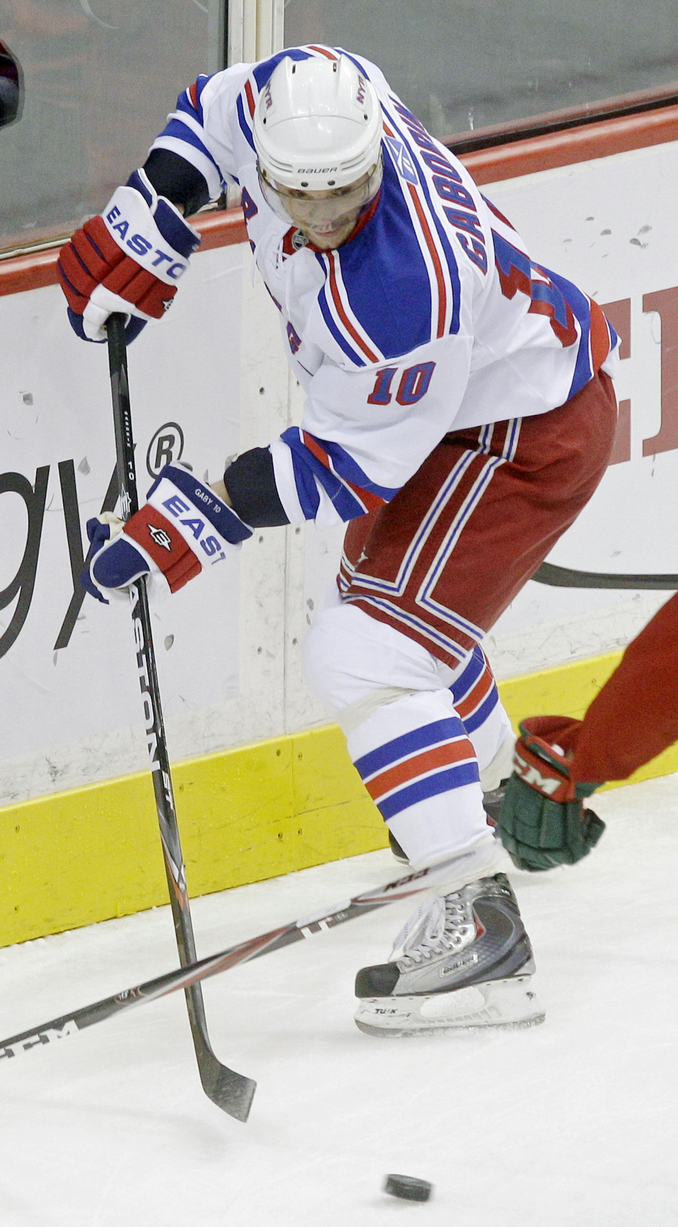New York Rangers' Marian Gaborik of Slovakia during the first period of an NHL hockey game Saturday, Nov. 20, 2010 in St. Paul, MN. (AP Photo/Jim Mone) ORG XMIT: MNJM10