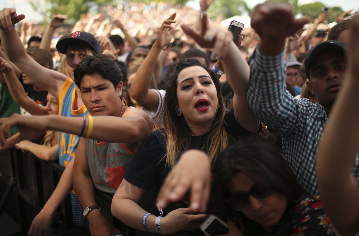 Fans reacted to Atmosphere on the Main Stage late Sunday afternoon at Soundset 2016. The ninth annual Soundset hip-hop festival took place in its new location at the Minnesota State Fairgrounds Sunday, May 29, 2016 in Falcon Heights.