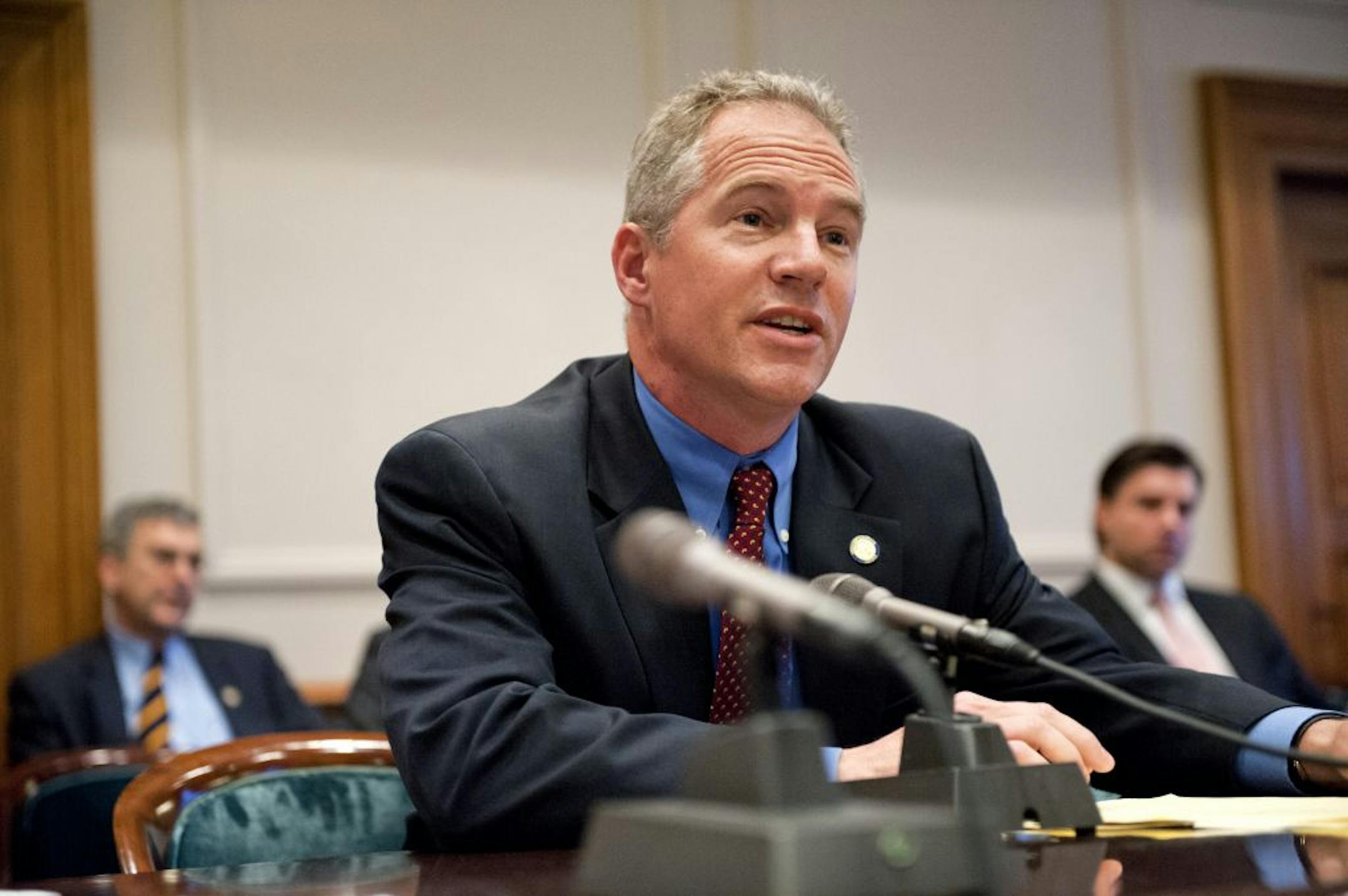 Senator Geoff Michel spoke briefly at the Ethics Committee hearing caling on the committee to dismiss the complaint against him saying "its not about ethics, its about politics. Tuesday, April 17, 2012.