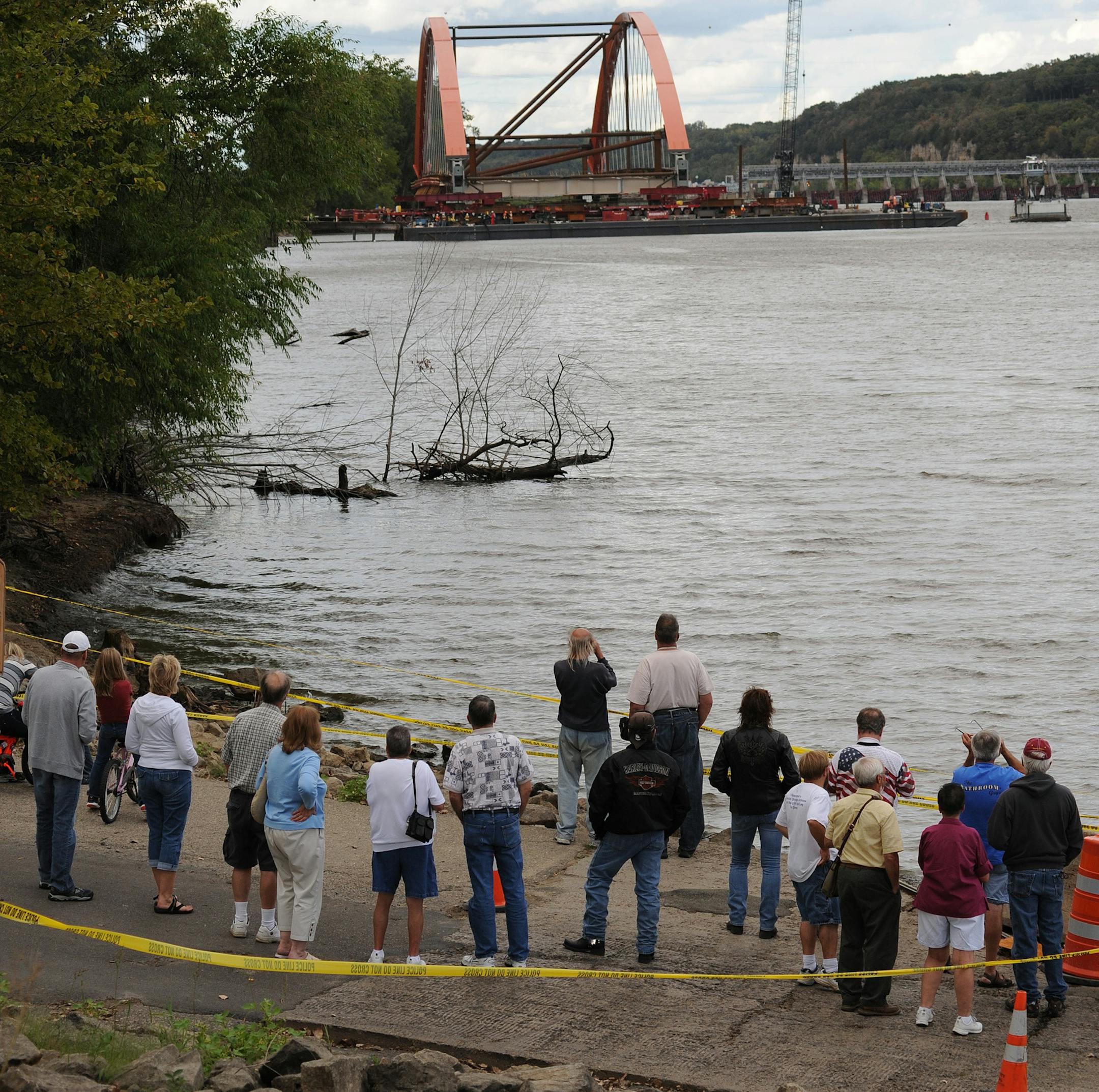 Star Tribune File Photo The 545-foot main span of the new Hastings bridge was floated into place September 2012.The span is the longest tied arch bridge with a free-standing rib in the western hemisphere. Sept. 7, 2012 ORG XMIT: MIN1209071658192550