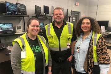 Tech Dump Chief Executive Amanda LaGrange, left — pictured with Derek Olson, sales and purchasing manager, and Emily Mauter, director of advancement