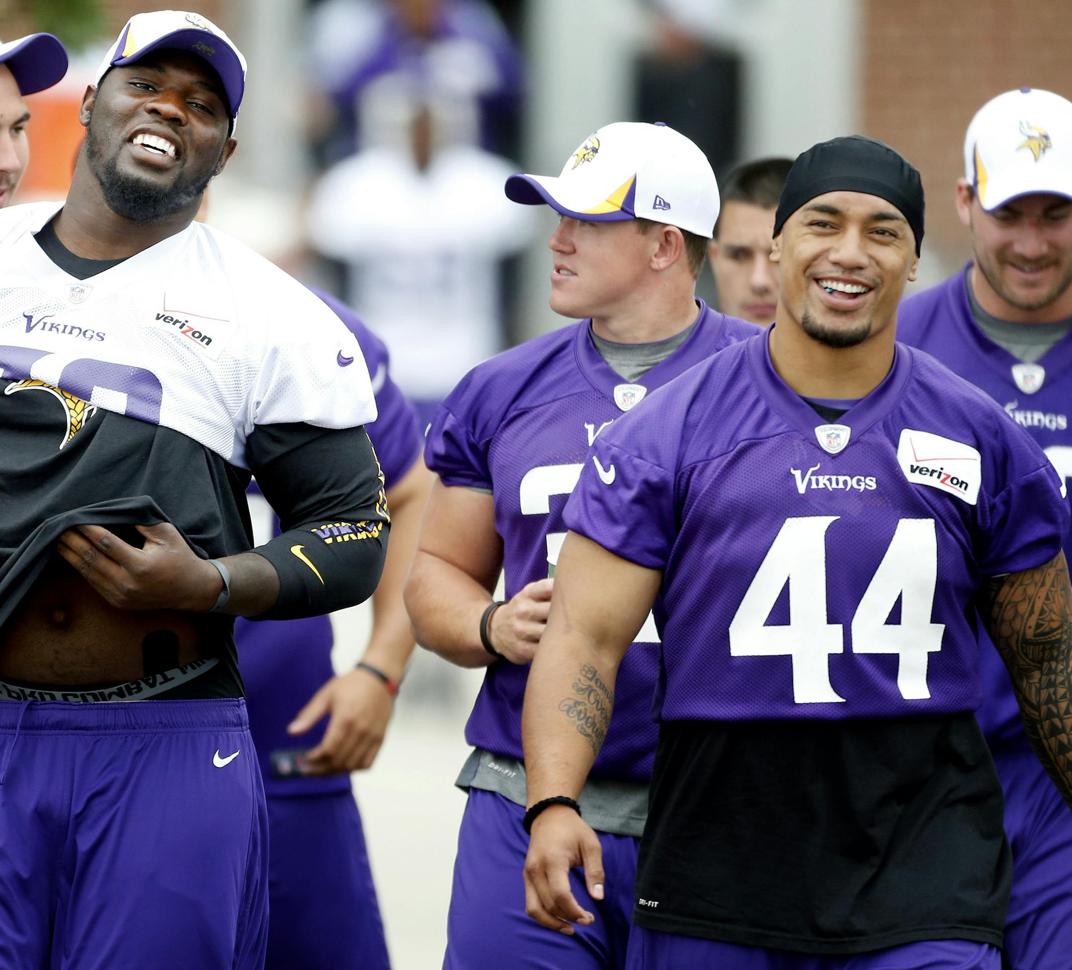 Matt Asiata (44), a Vikings reserve running back and special teams player, was out of the NFL in 2011 and worked in a warehouse.