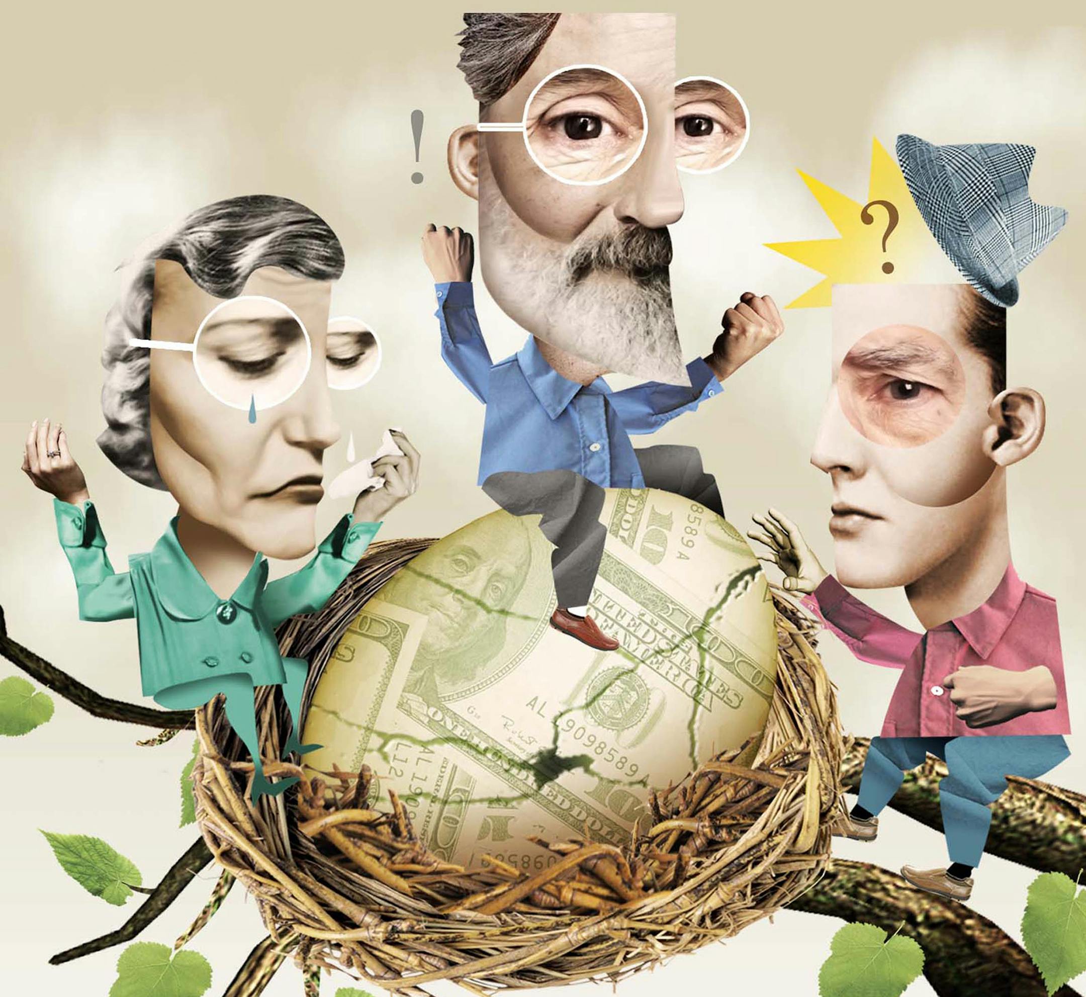 300 dpi Rick Nease illustration of man sitting on cracked egg that looks like a U.S. dollar bill; can be used with stories about retirement, pensions, etc. Detroit Free Press 2011<p> krtnational national; krt; krtcampus campus; mctillustration; 04018000; 09006000; 09011001; 09011002; employe benefit; employee benefit; FIN; krtlabor labor; LAB; pension; retirement; wage; 04000000; 04006018; krtbusiness business; krtfinancialservice financial services; krtnamer north america; krtpersonalfinance pe