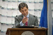 Minneapolis Mayor Jacob Frey gives his first budget address in front of notes to him from the people about the affordability of housing, at Minneapoli