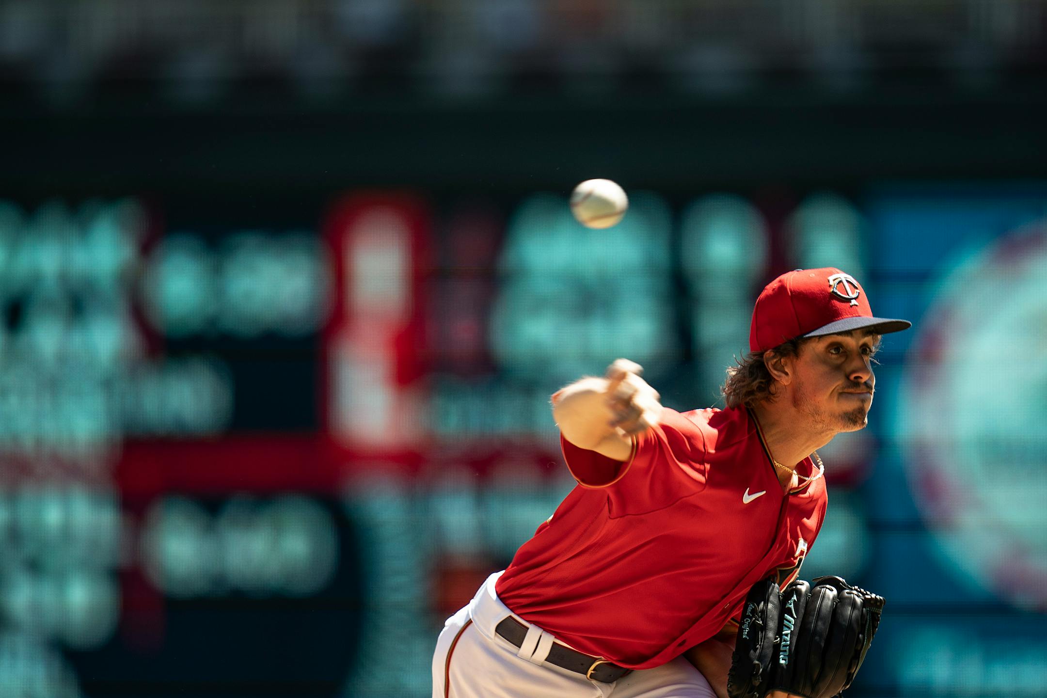 Minnesota Twins starting pitcher Joe Ryan (41) in the fist inning in Minneapolis.,Minn. on Wednesday August 3, 2022.